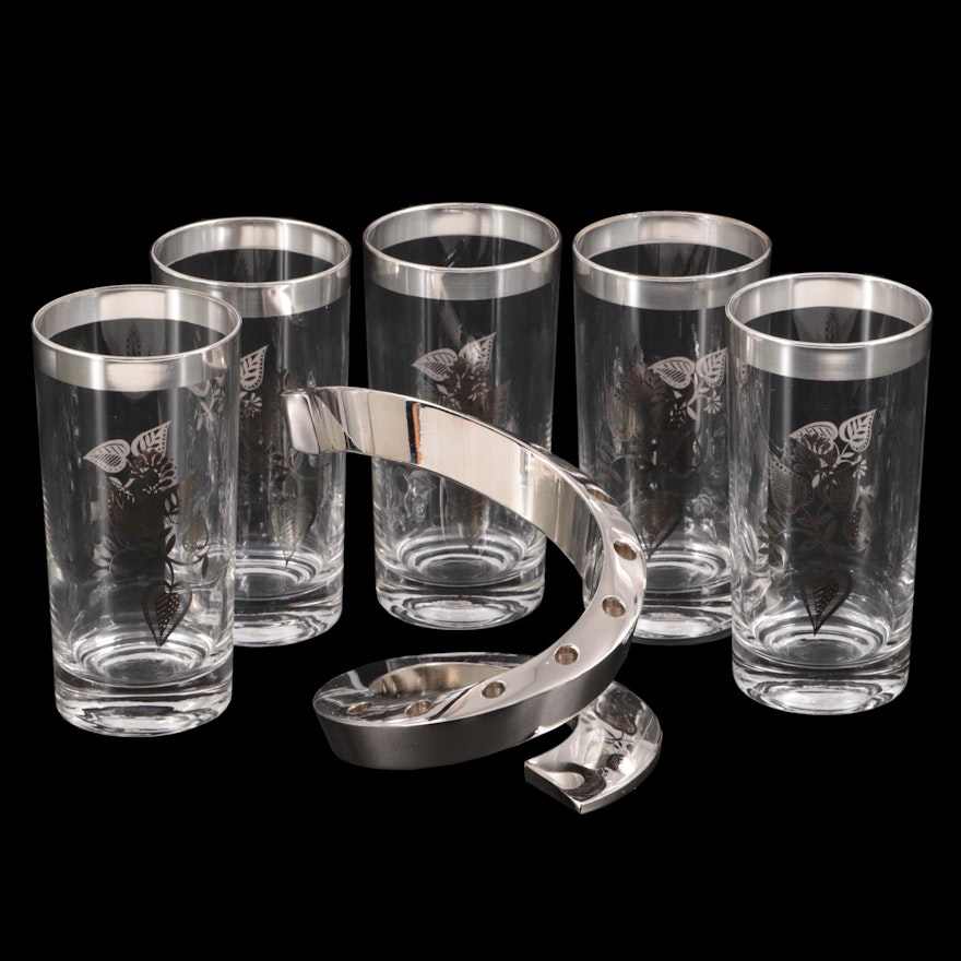 Georges Briard "Silver Damask" Glass Tumblers with Candle Votive