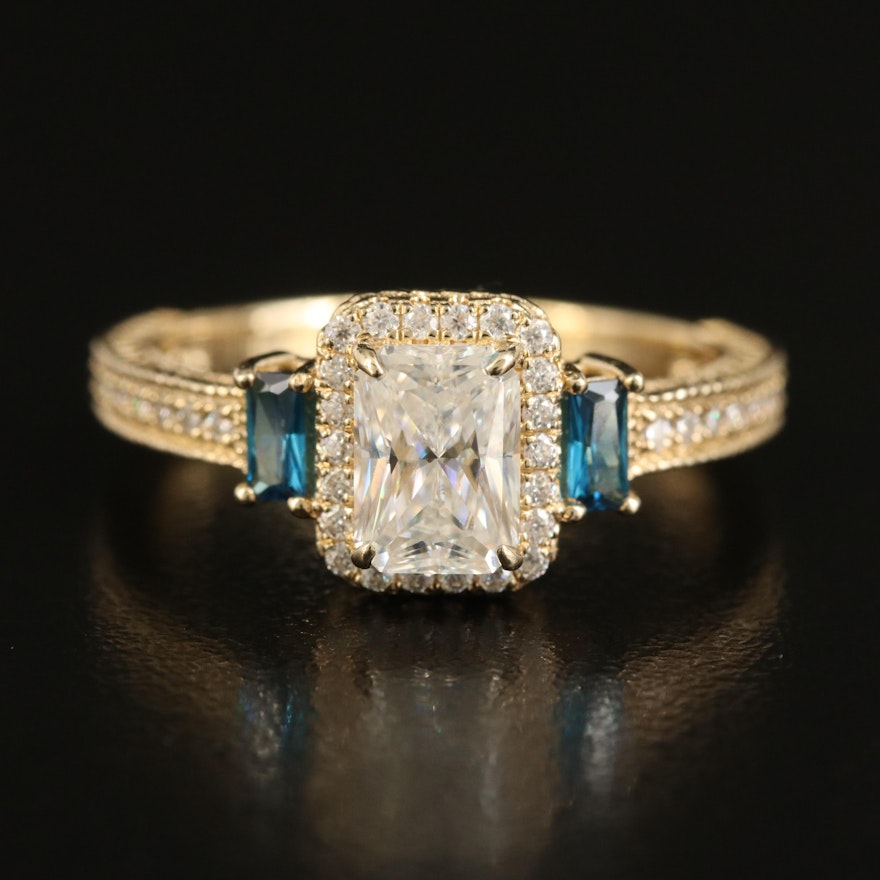 14K Moissanite and Cubic Zirconia Ring
