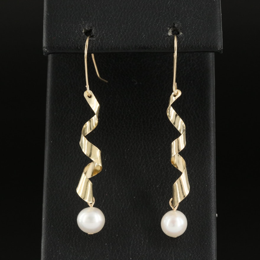 14K Pearl Spiral Earrings