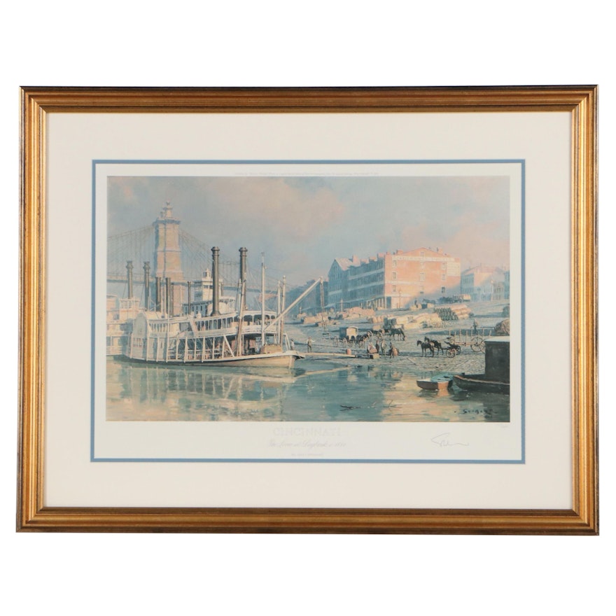 John Stobart Offset Lithograph "Cincinnati: The Levee at Daybreak"