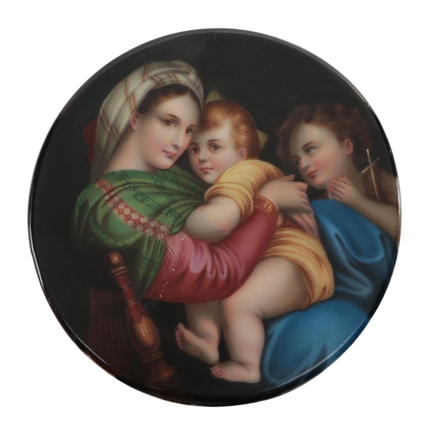 Italian Hand Painted Porcelain after Raphael "Madonna della Sedia"