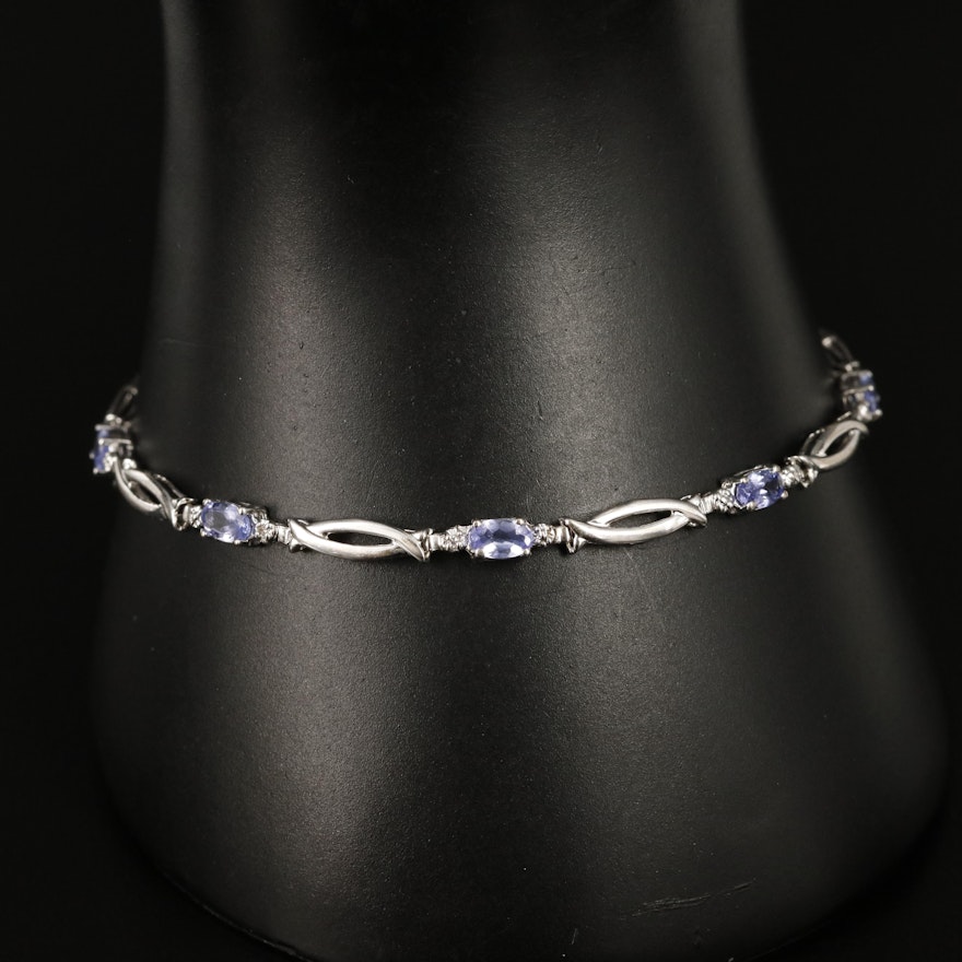 10K Tanzanite and Diamond Fancy Link Bracelet