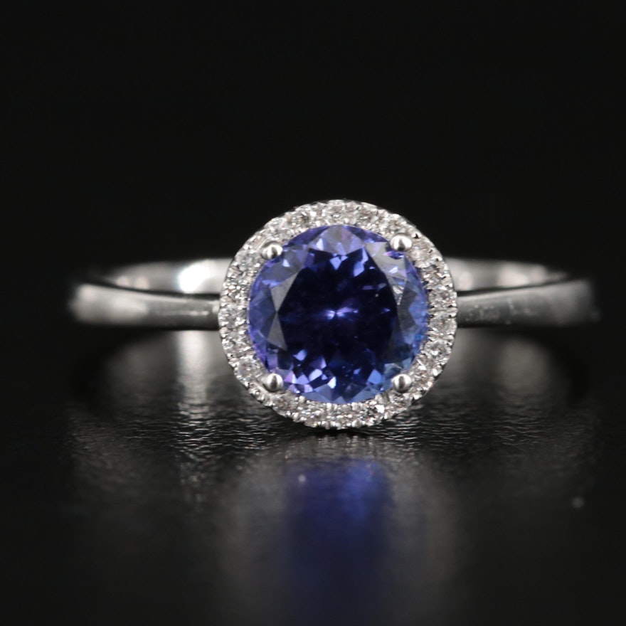 14K Tanzanite and Diamond Halo Ring