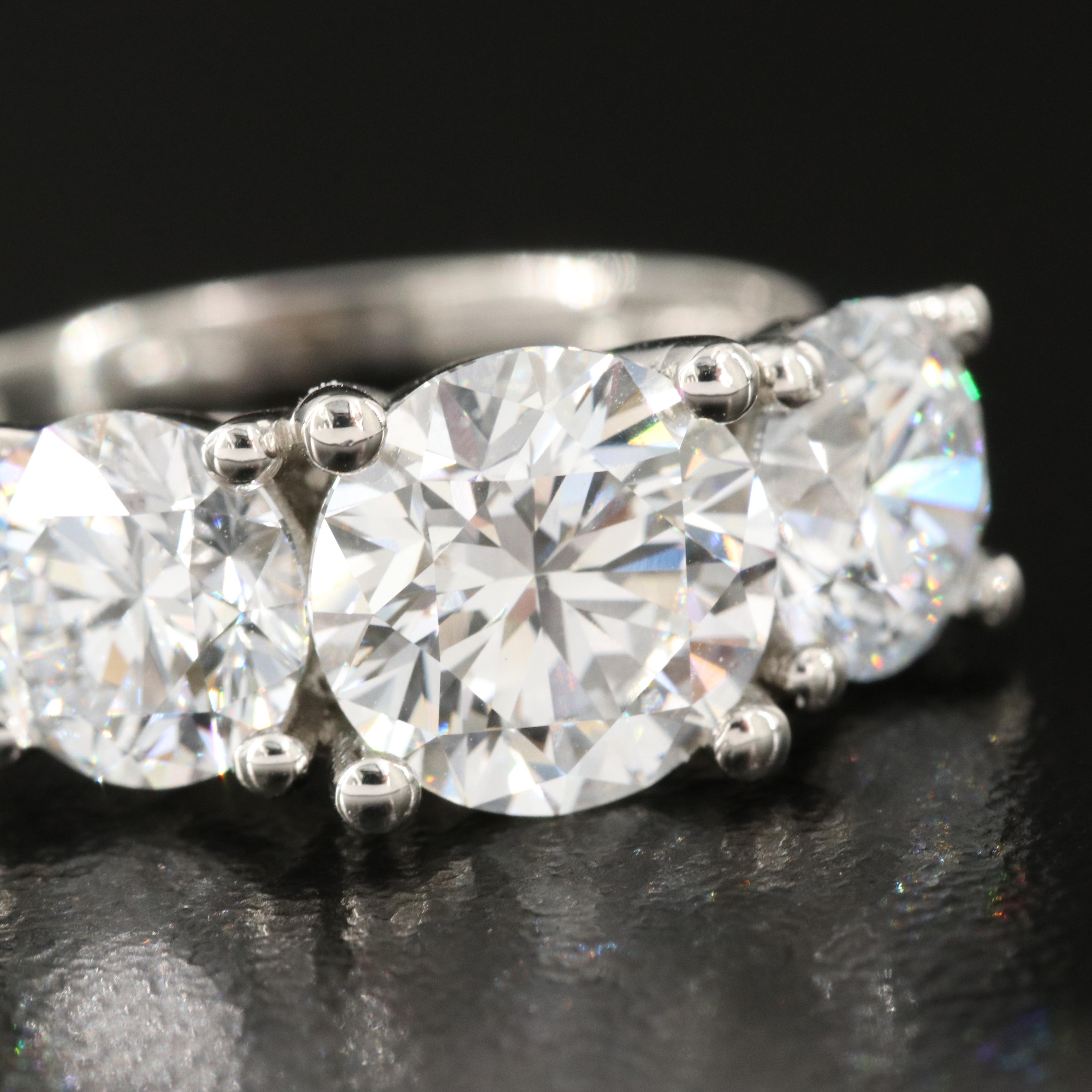Platinum 4.57 CTW Lab Grown Diamond Three Stone Ring with IGI Reports