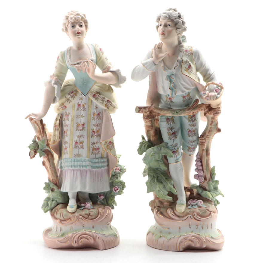 European Style Bisque Figurines, Mid to Late 20th Century