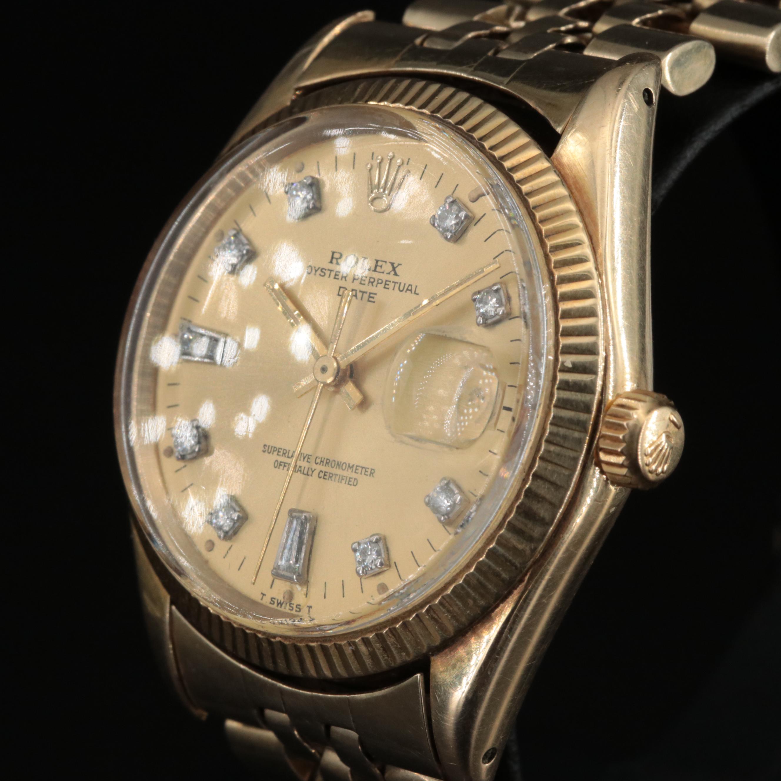 1967 Rolex 14K Oyster Perpetual Date Diamond Dial Watch