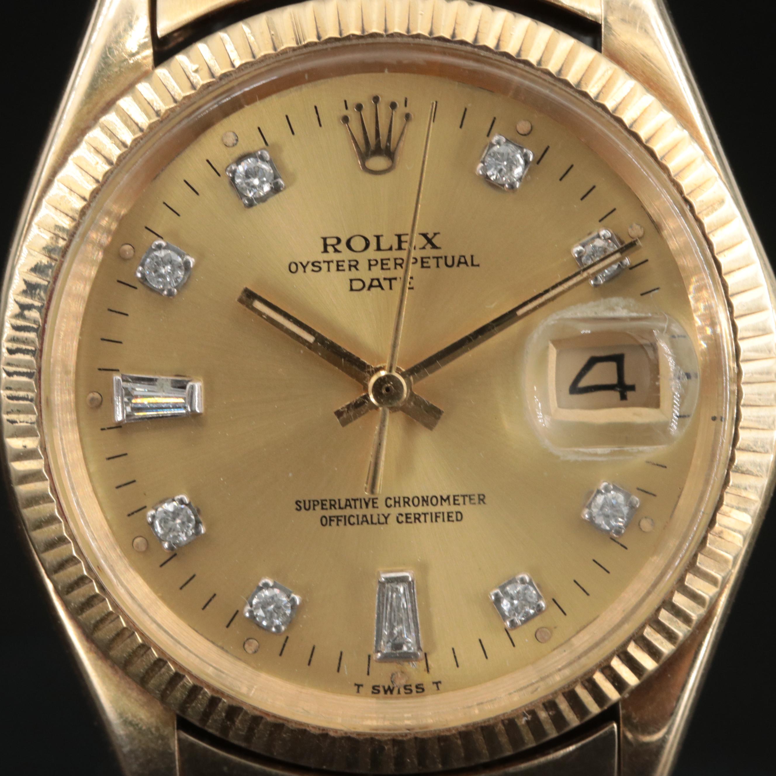 1967 Rolex 14K Oyster Perpetual Date Diamond Dial Watch