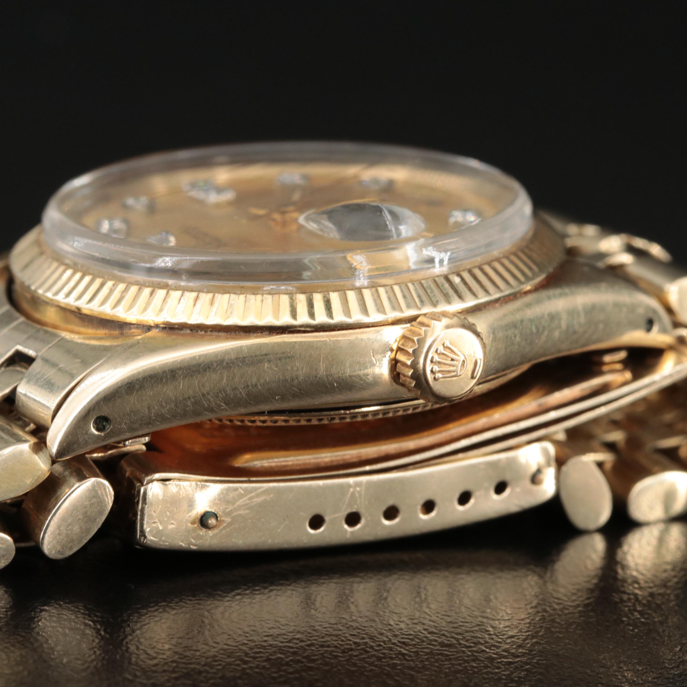 1967 Rolex 14K Oyster Perpetual Date Diamond Dial Watch