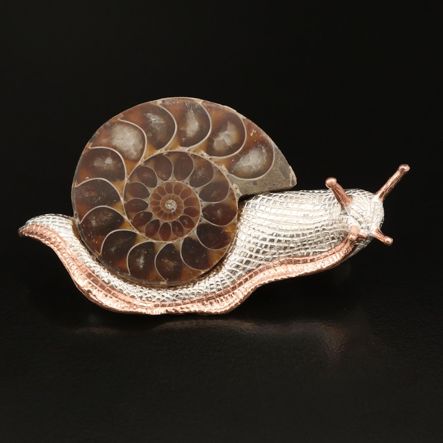 Sterling Silver Ammonite Snail Brooch