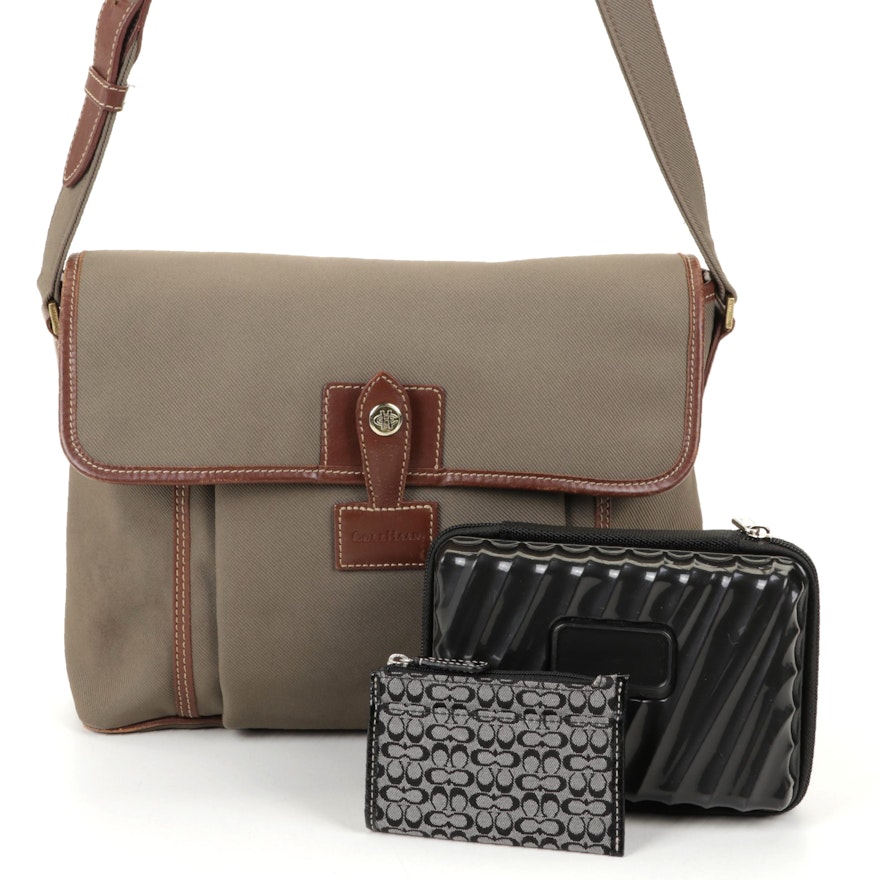 Cole Haan Shoulder Bag, Tumi for Delta Case, and Coach Signature Canvas Pouch