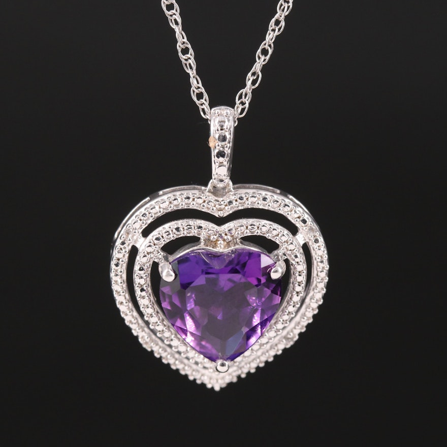 Sterling Silver Amethyst and Sapphire Heart Necklace