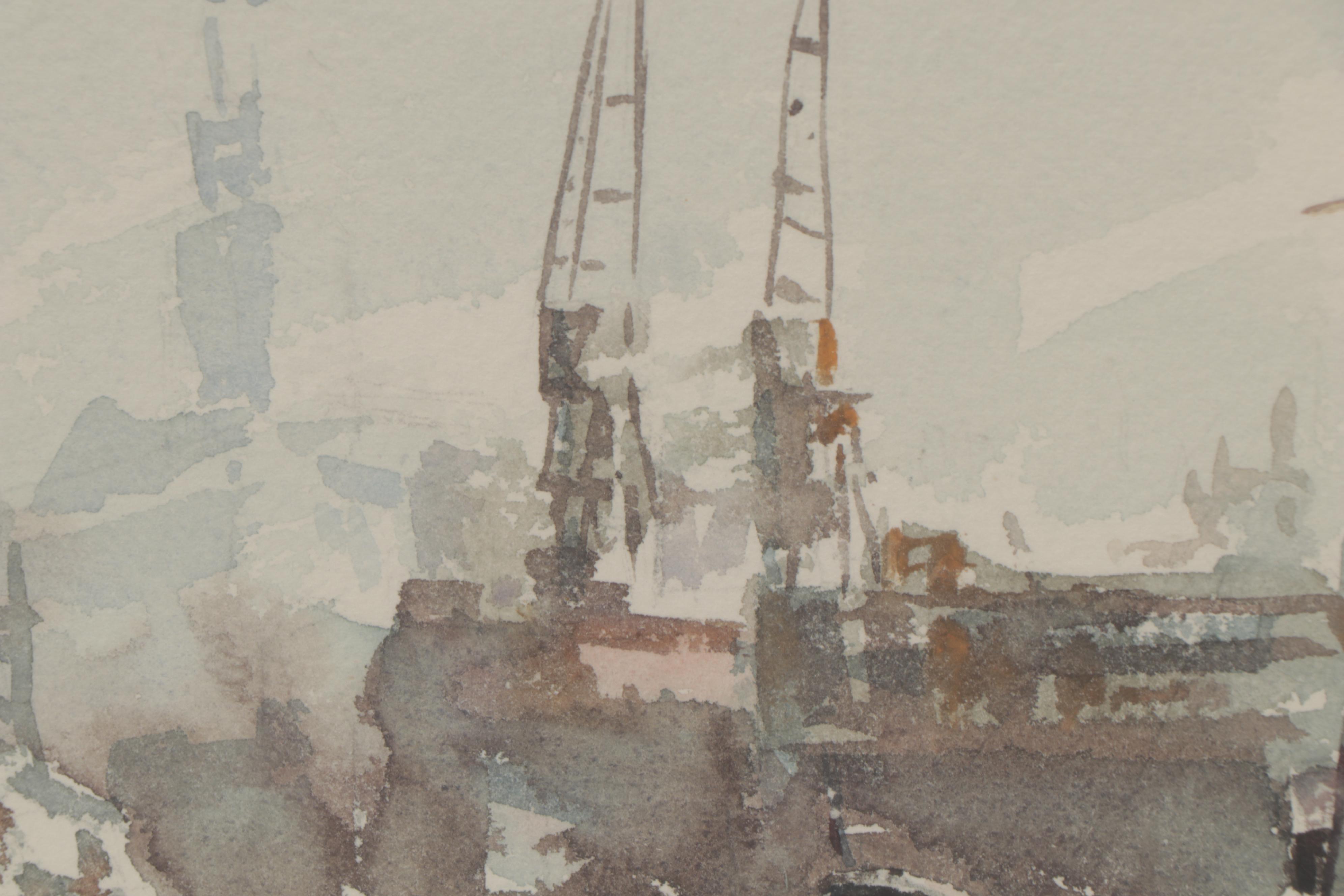 James Vorwoldt Watercolor Painting of Boats, 1980s