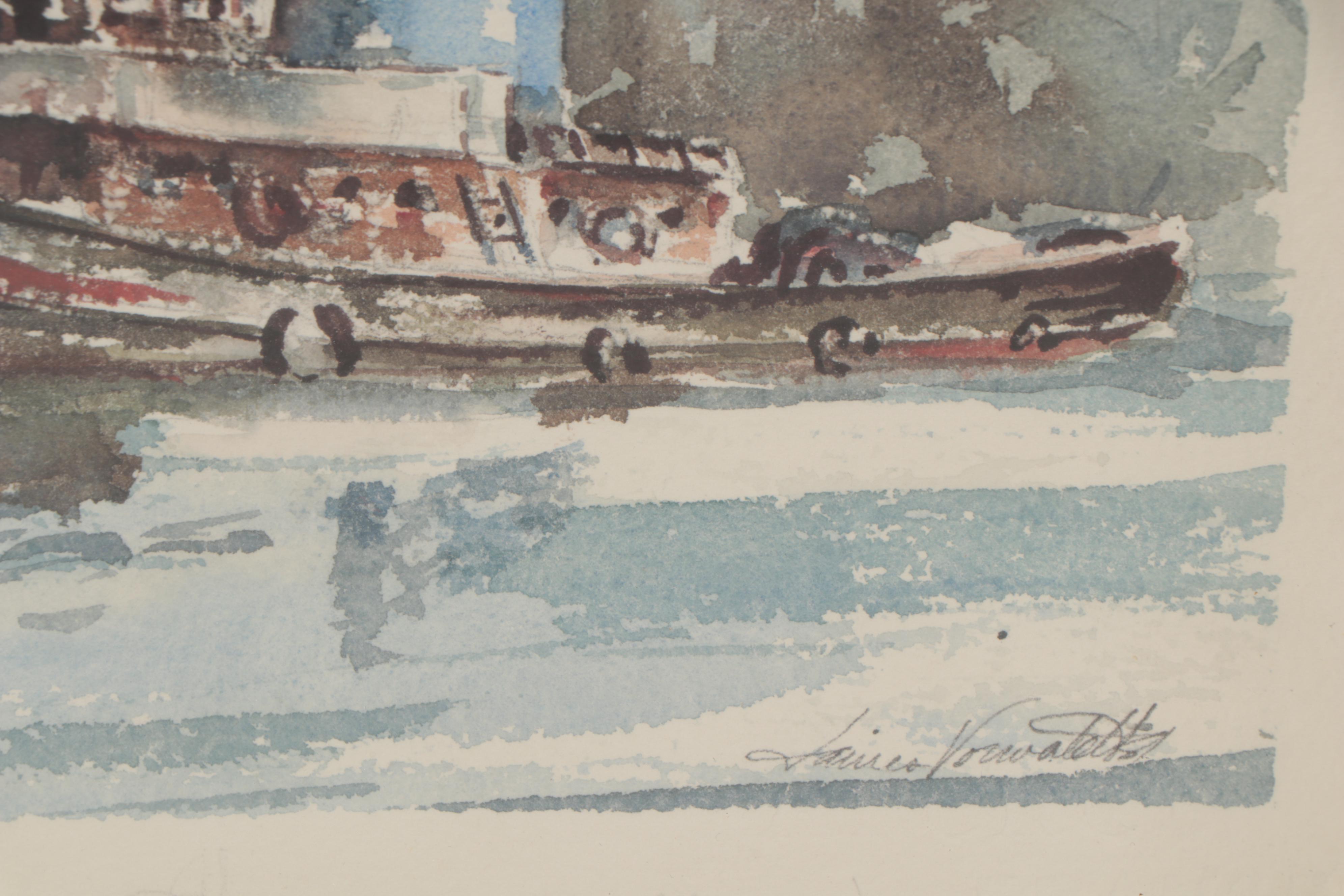 James Vorwoldt Watercolor Painting of Boats, 1980s