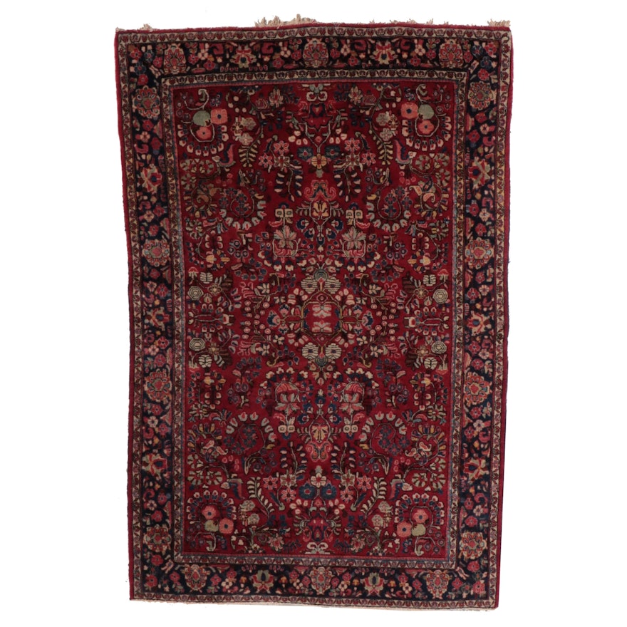 4'2 x 6'5 Hand-Knotted Persian Sarouk Area Rug