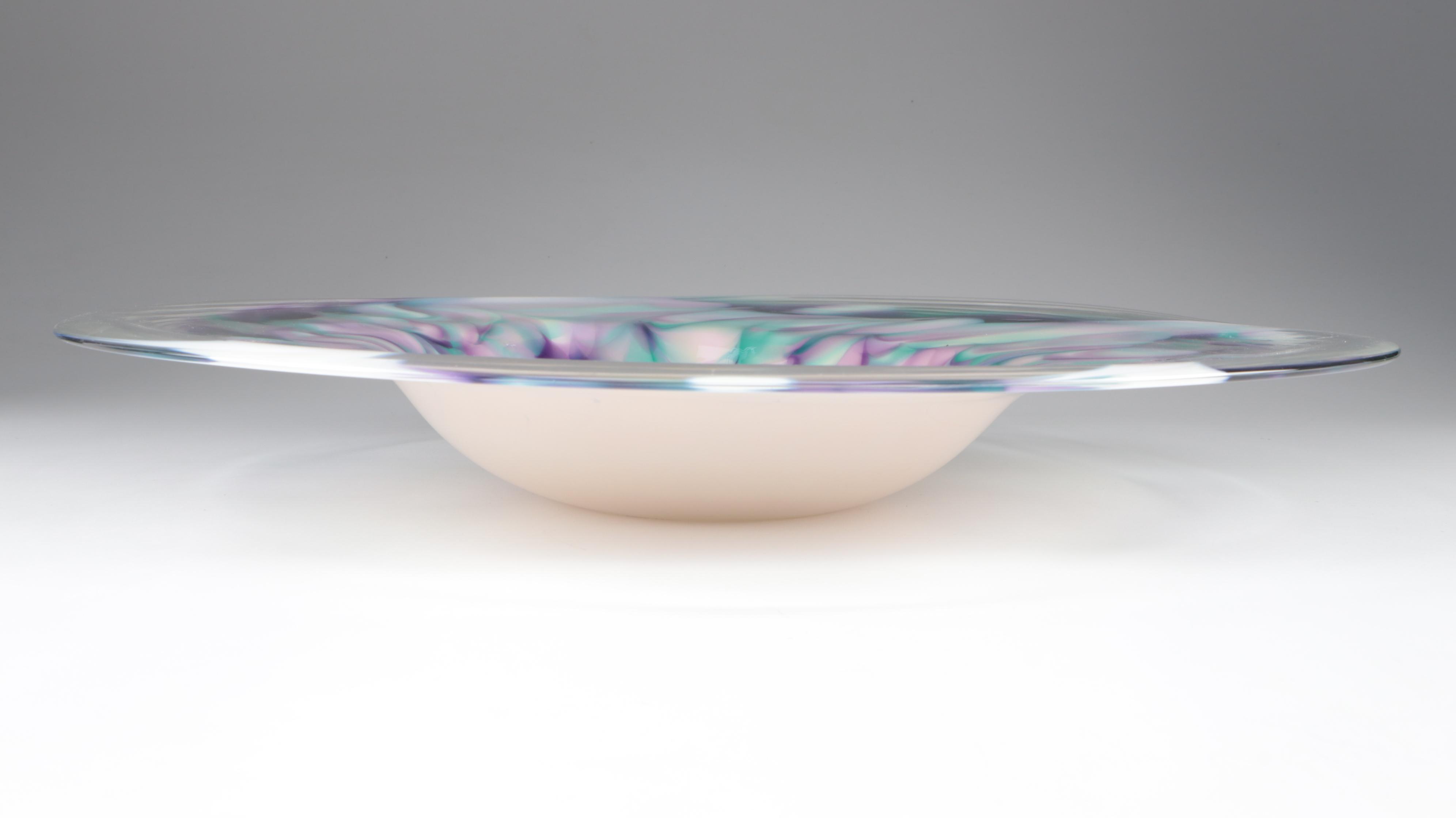 J.A. Hewitt Blown Multi-Color Abstract Freeform Studio Art Glass Charger, 1992