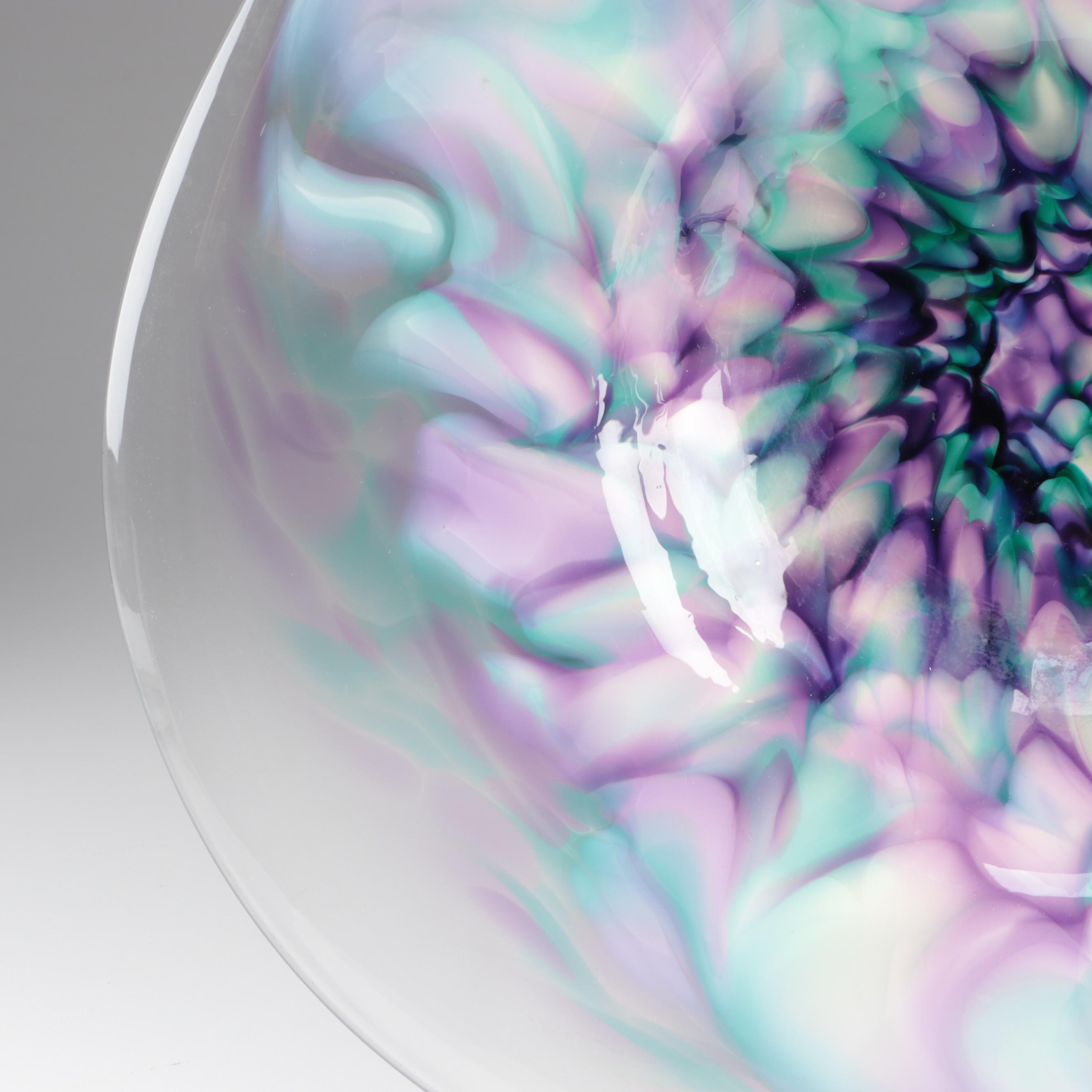 J.A. Hewitt Blown Multi-Color Abstract Freeform Studio Art Glass Charger, 1992