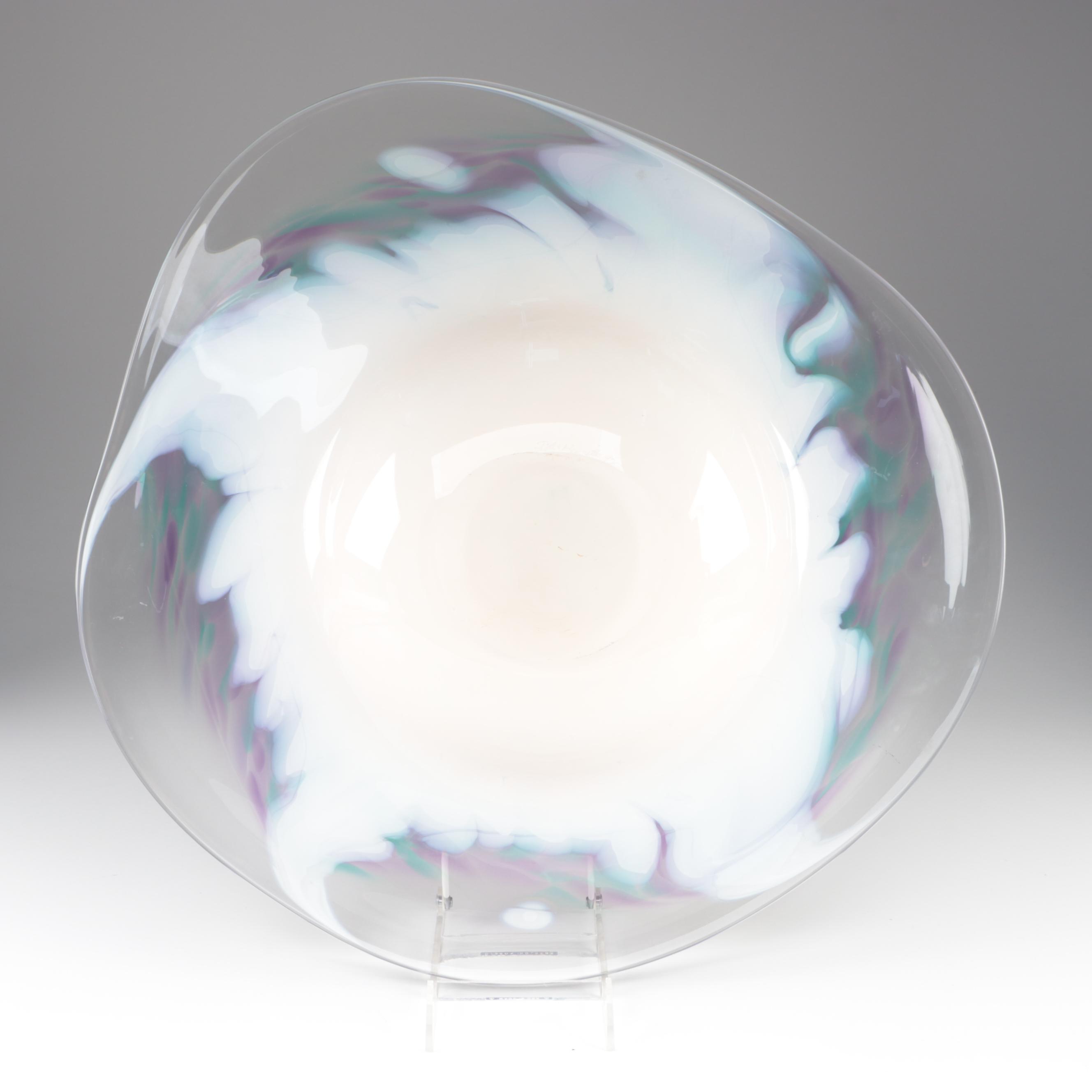 J.A. Hewitt Blown Multi-Color Abstract Freeform Studio Art Glass Charger, 1992