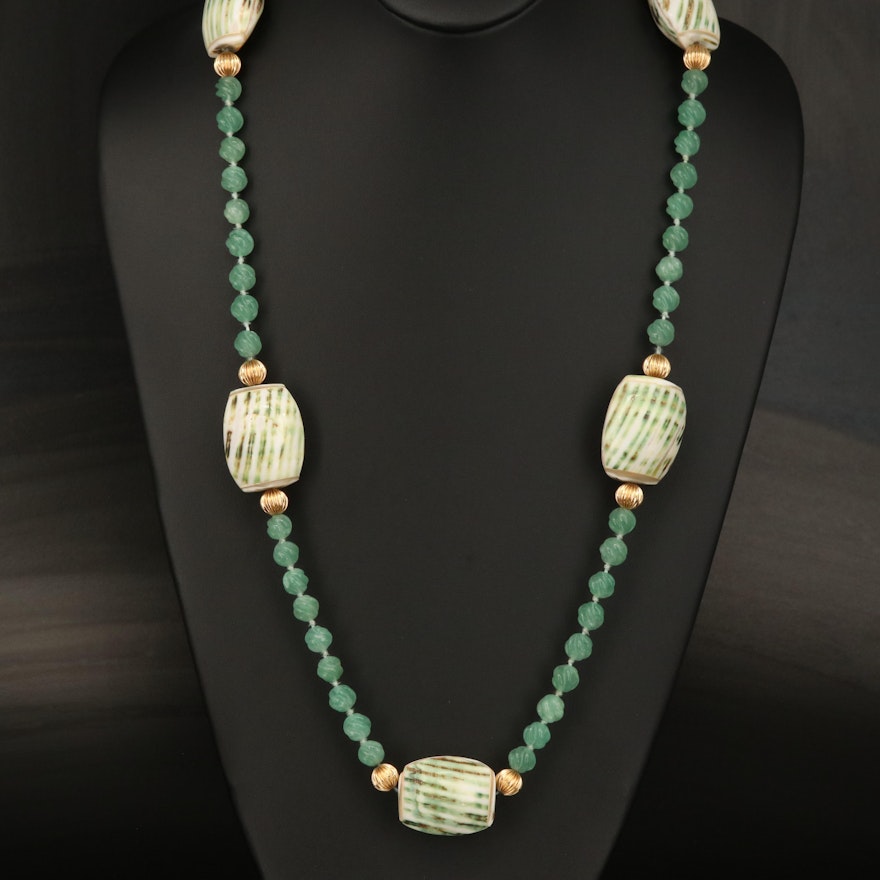 14K Aventurine and Shell Beaded Necklace