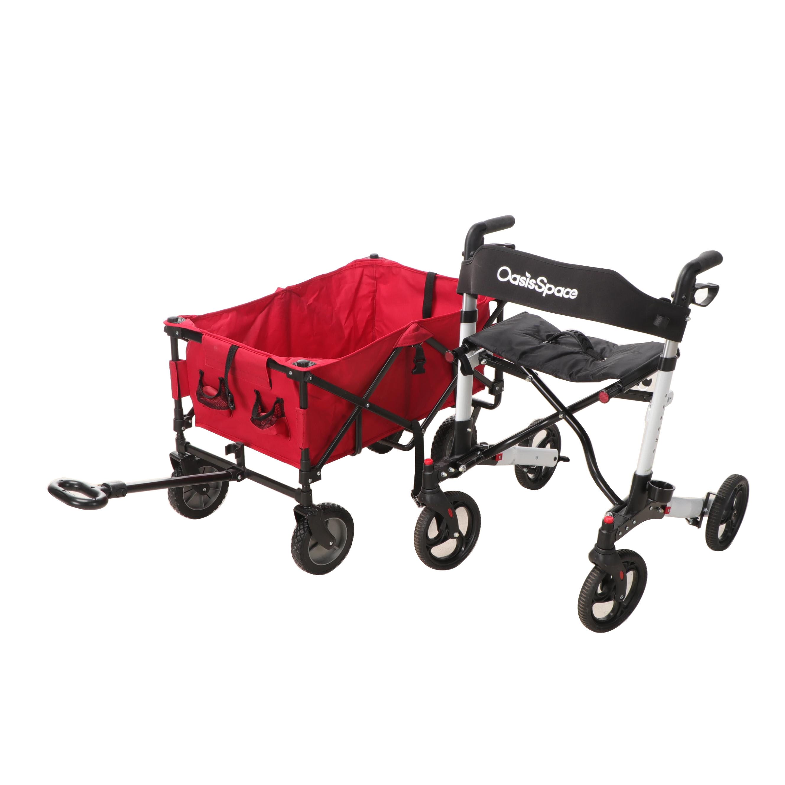 Academy Sports Utility Wagon and Oasis Space 4-Wheel Walker with Seat, Brakes