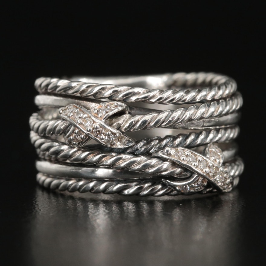 David Yurman Sterling Diamond Crossover Ring