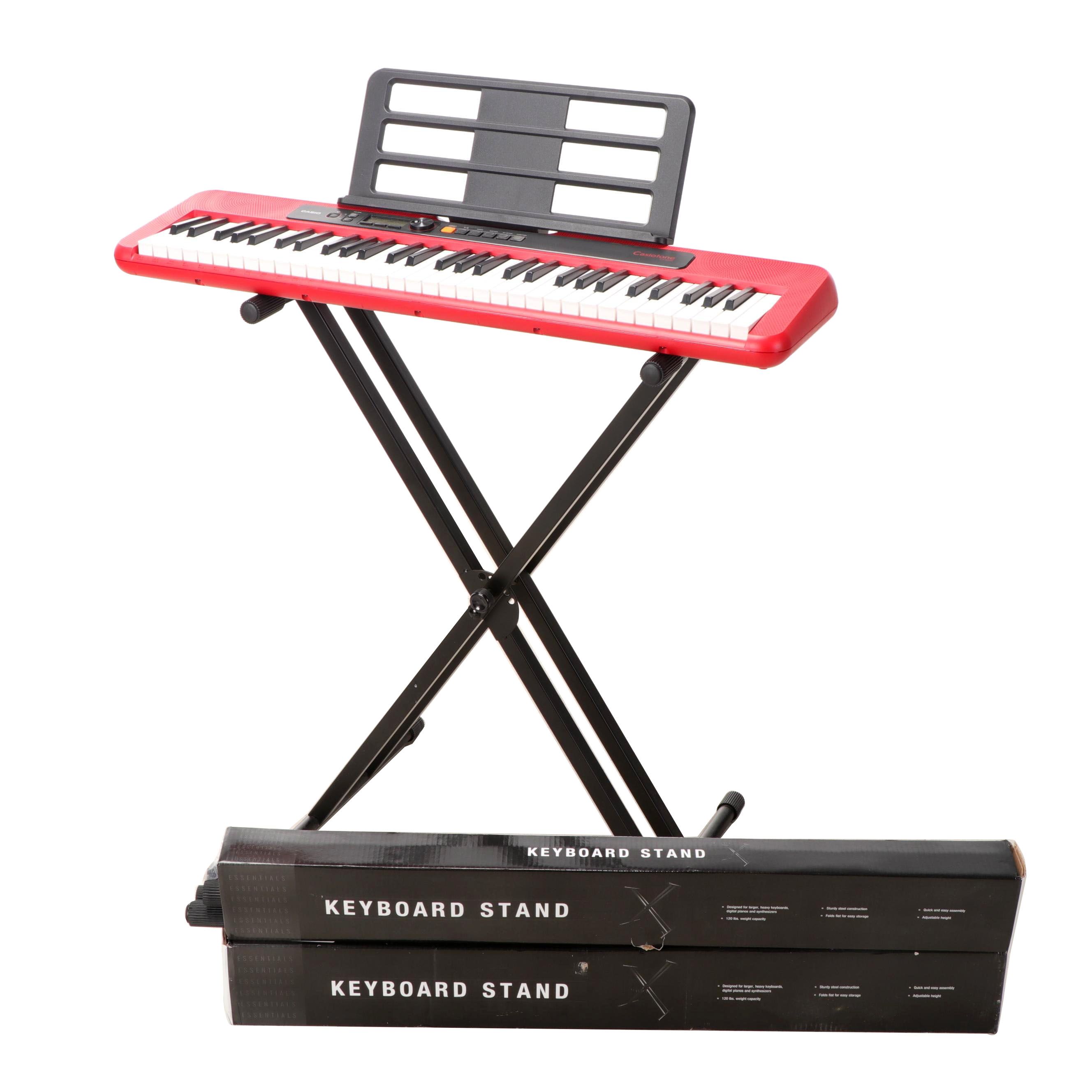Casiotone Portable Red Electric Keyboard With Two Stands