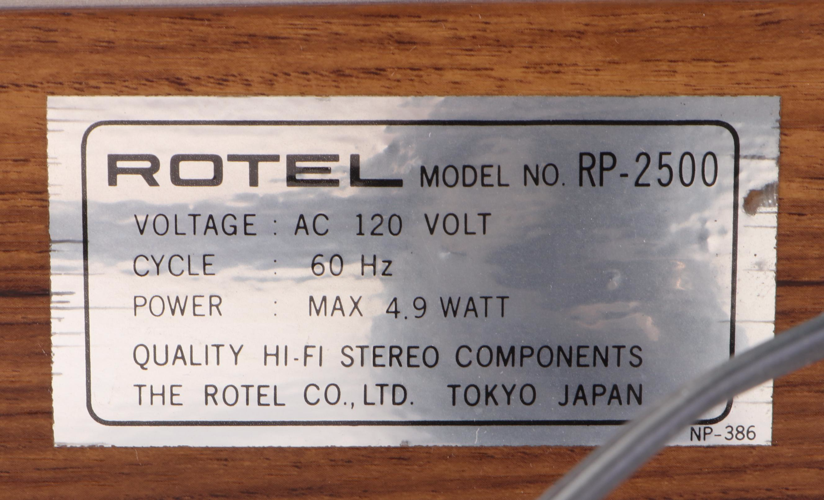 Rotel RP-2500 2-Speed Belt Driven Turntable, Late 20th Century