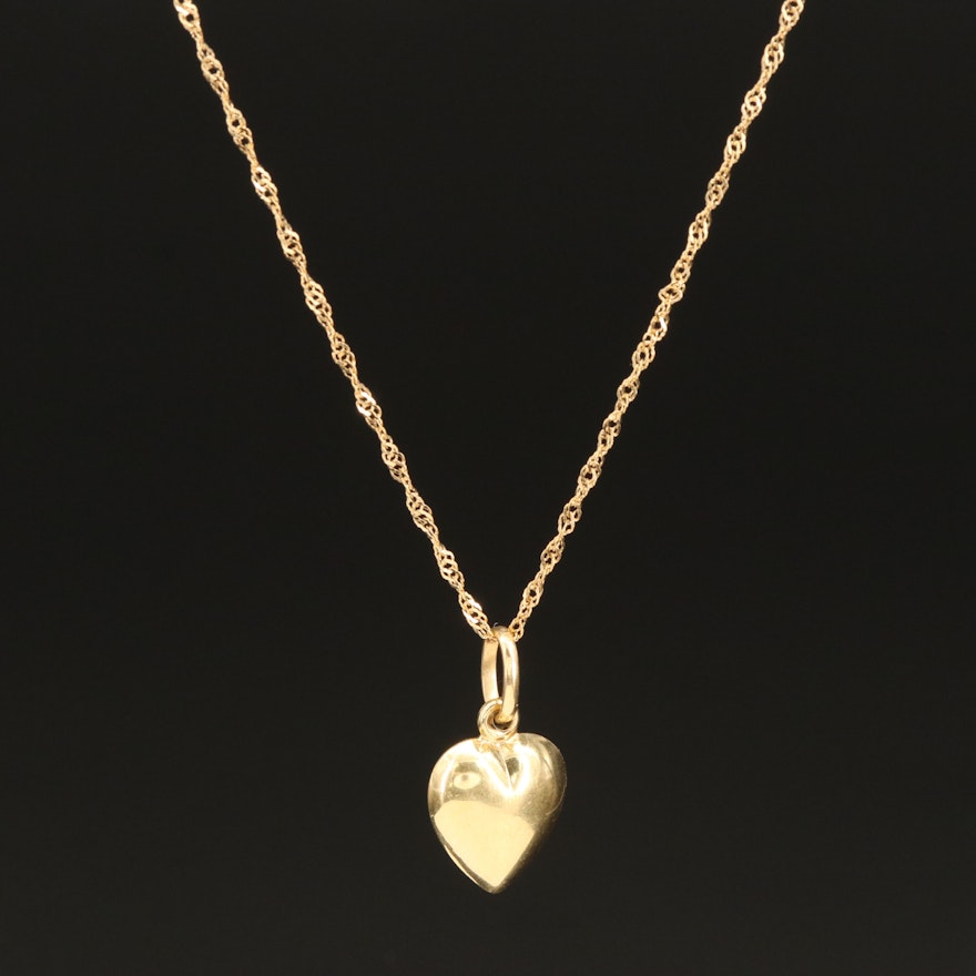 14K Puff Heart Pendant Necklace
