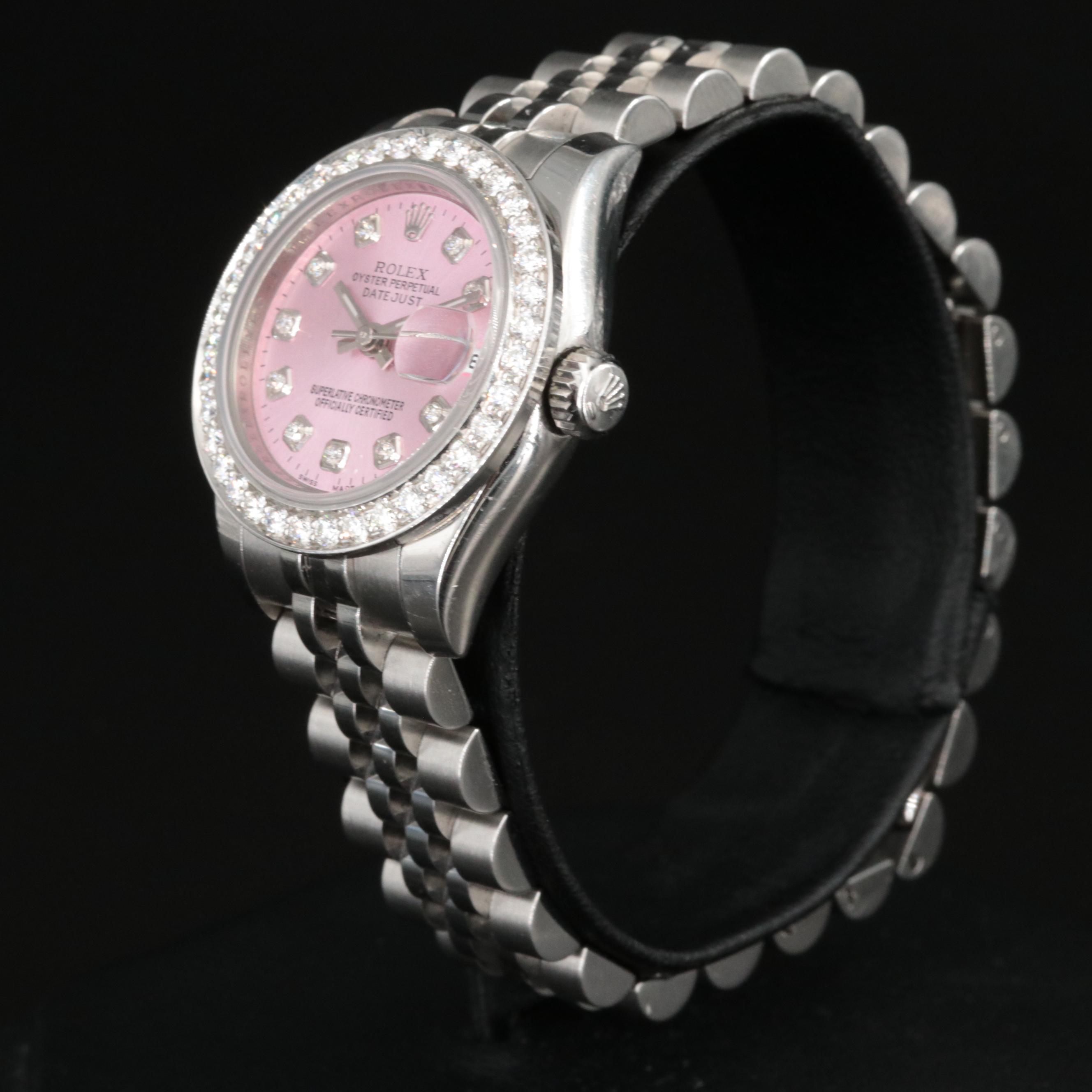 Rolex Datejust Factory Diamond Bezel and Custom Diamond Pink Dial Watch