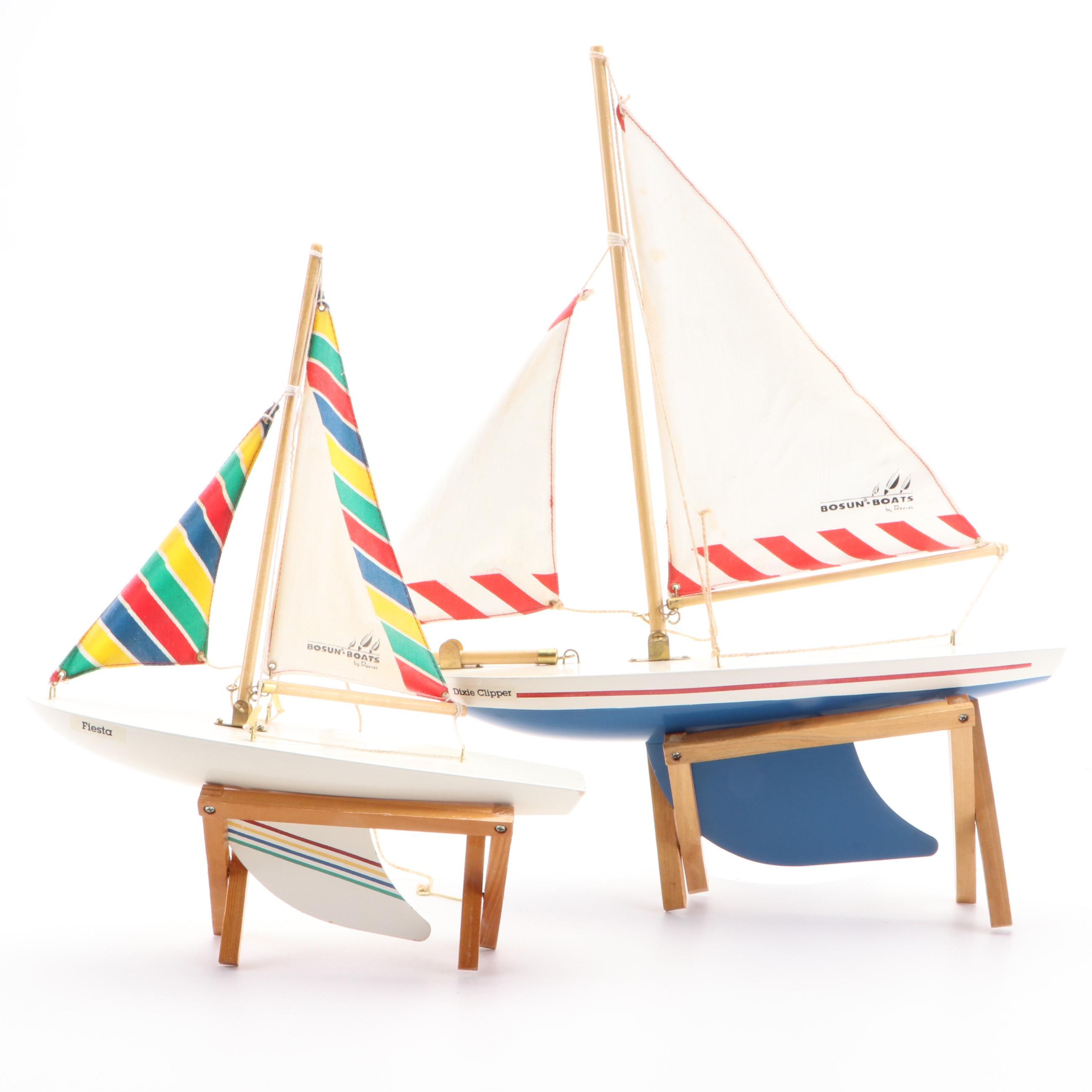 Bosun Boats by Reeves "Dixie Clipper" and "Fiesta" Model Sail Boats on Stands
