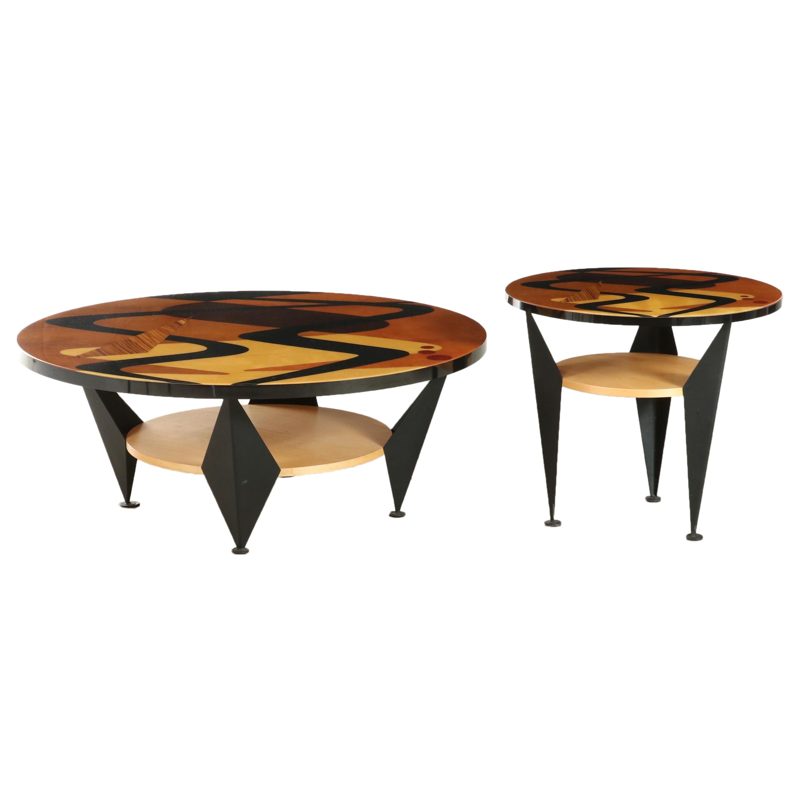 Benjamin Le for Axi Furniture "Pablo" Postmodernist Wood Coffee and Side Table