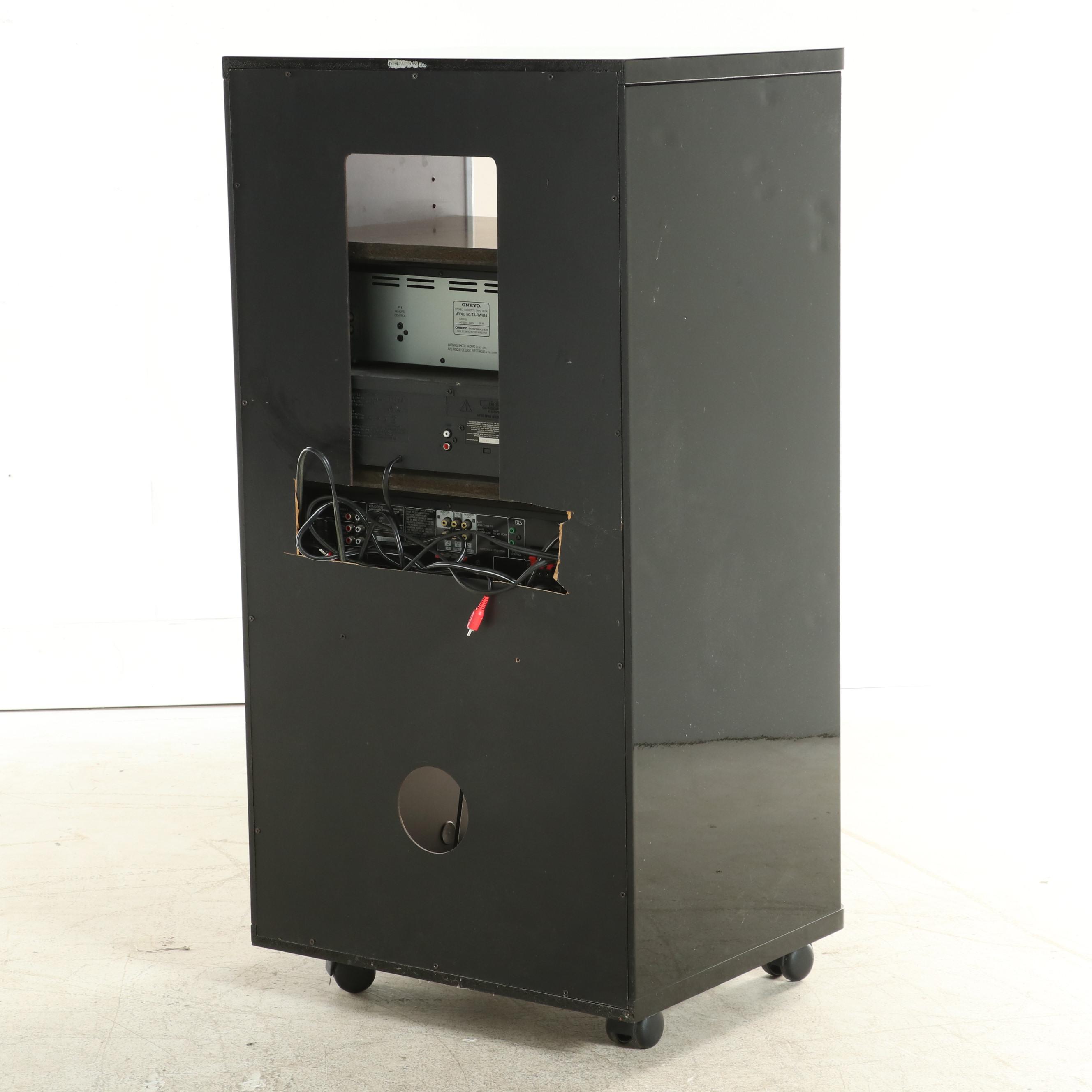 Media Cabinet with Casters and Kenwood, Onkyo and RCA Components