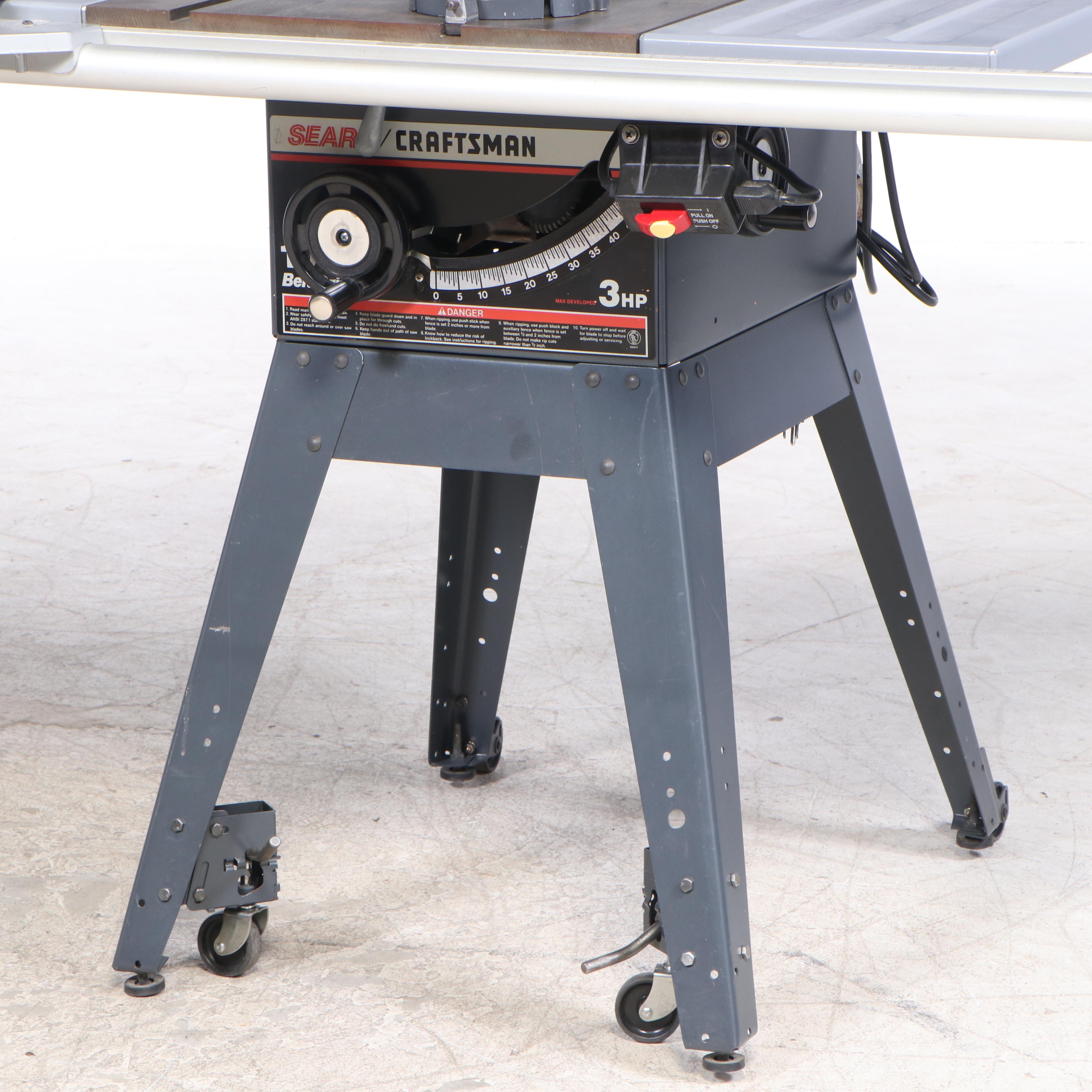 Sears Craftsman 3HP Belt Drive Table Saw with Stand and Extensions