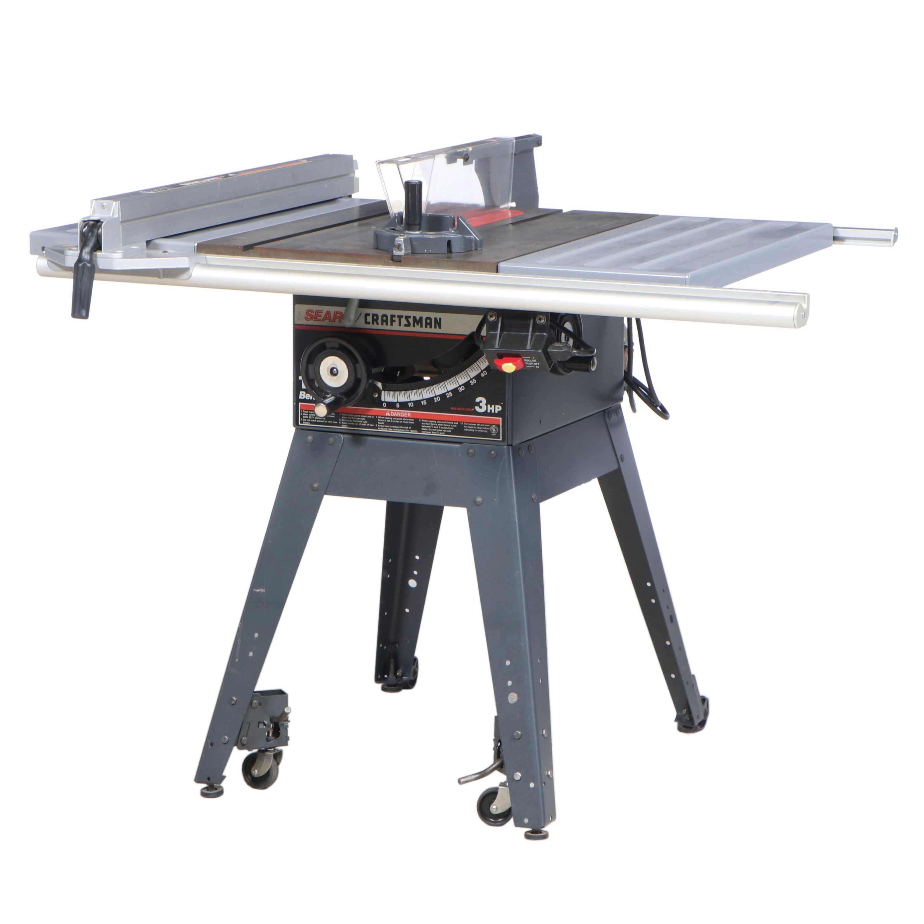Sears Craftsman 3HP Belt Drive Table Saw with Stand and Extensions