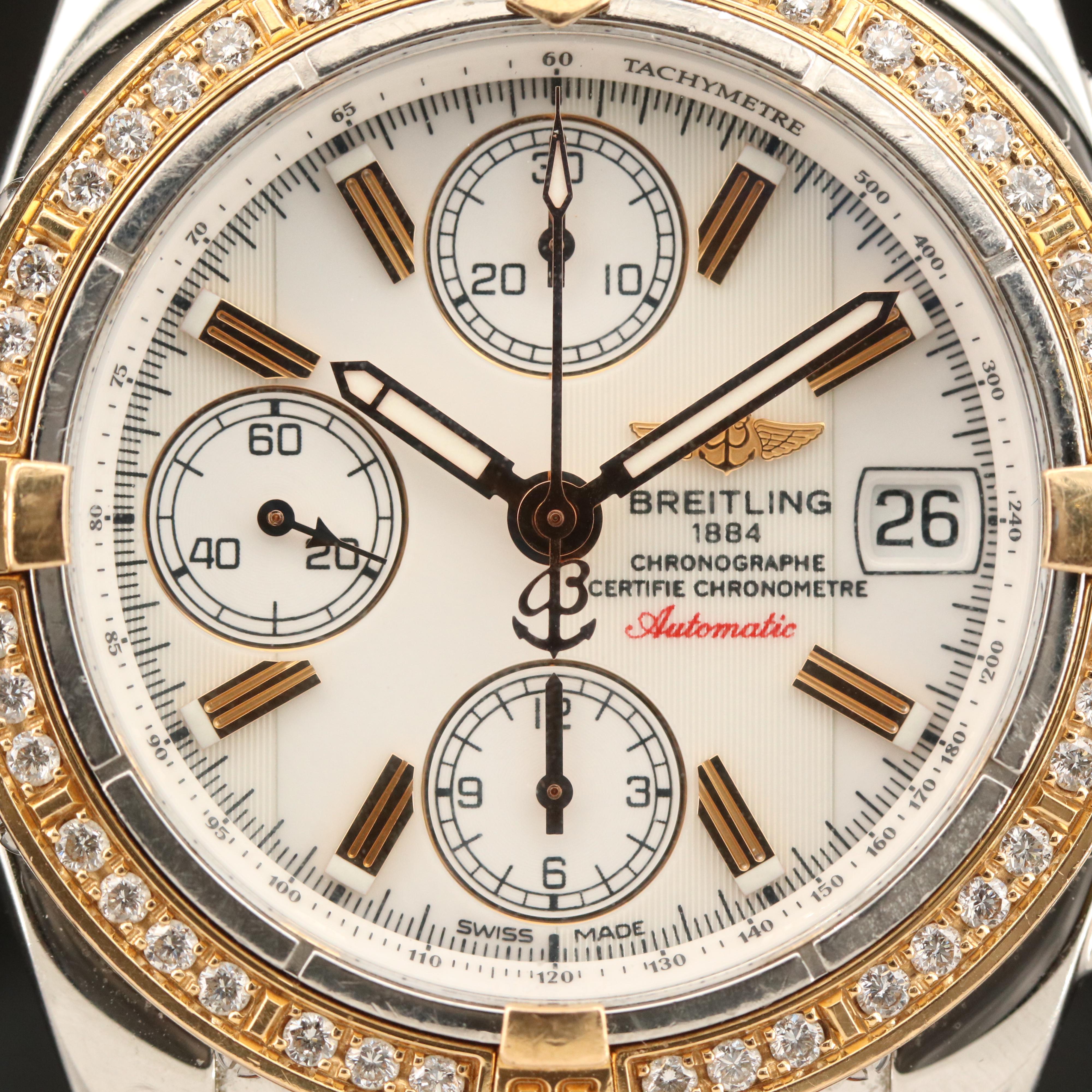 18K Breitling "Cockpit" Diamond Chronograph Watch