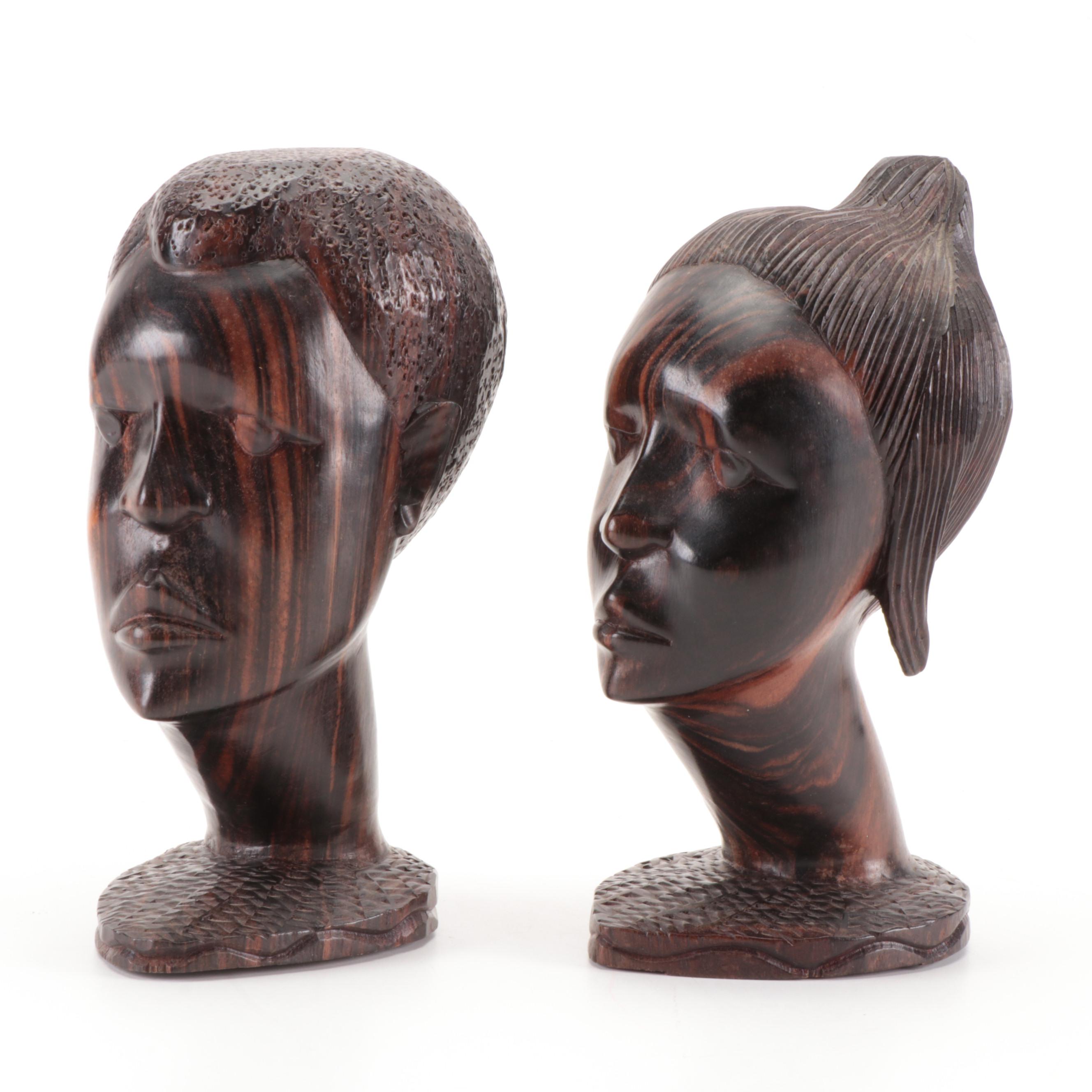 Central and East African Hand-Carved Ironwood and Other Wood Busts