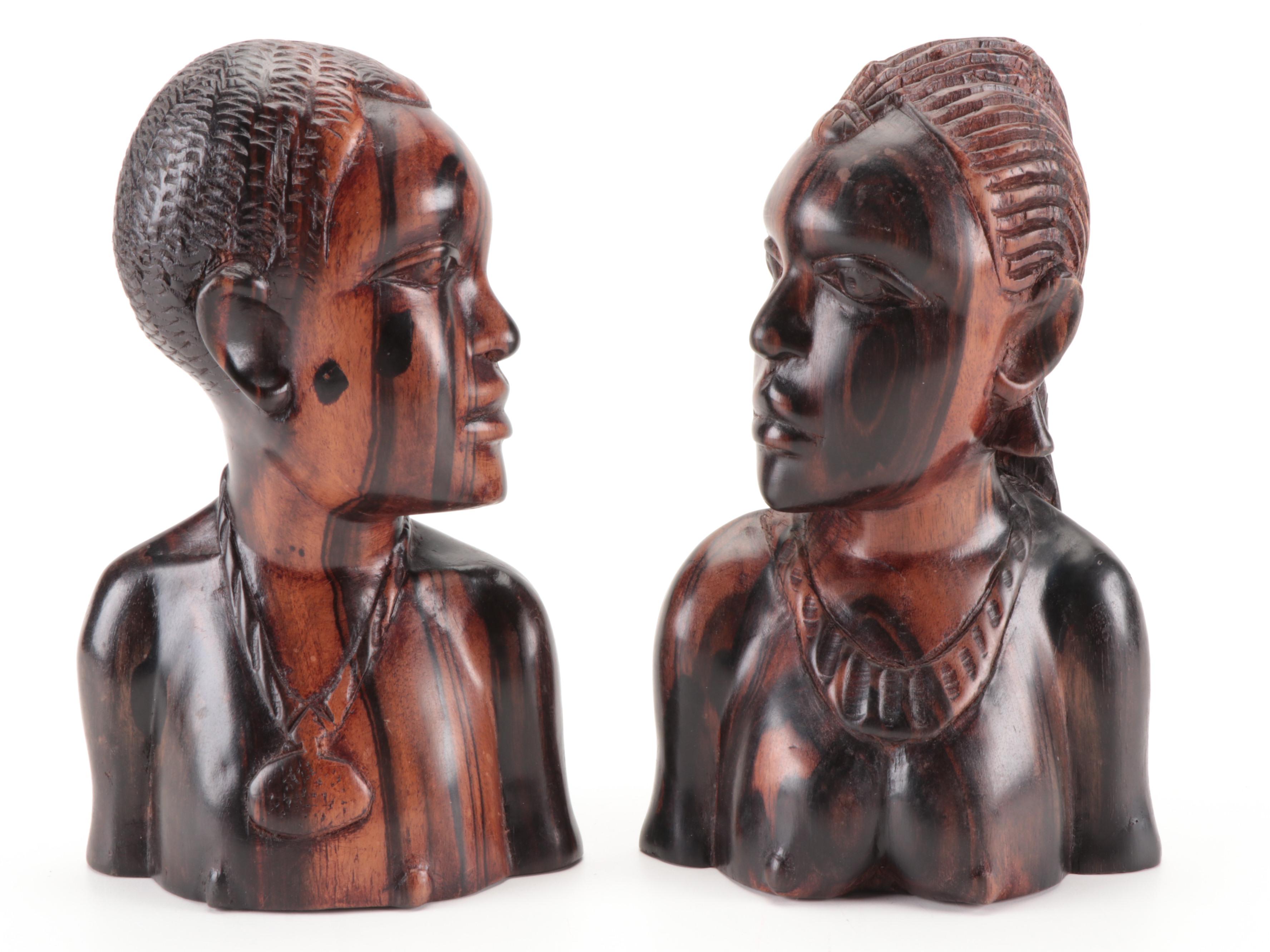 Central and East African Hand-Carved Ironwood and Other Wood Busts