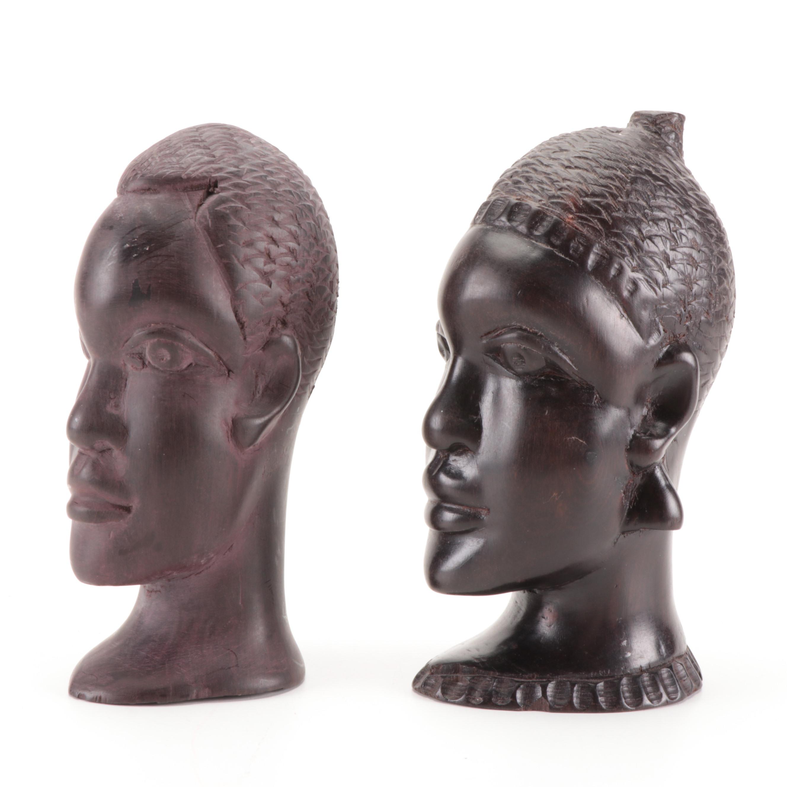 Central and East African Hand-Carved Ironwood and Other Wood Busts