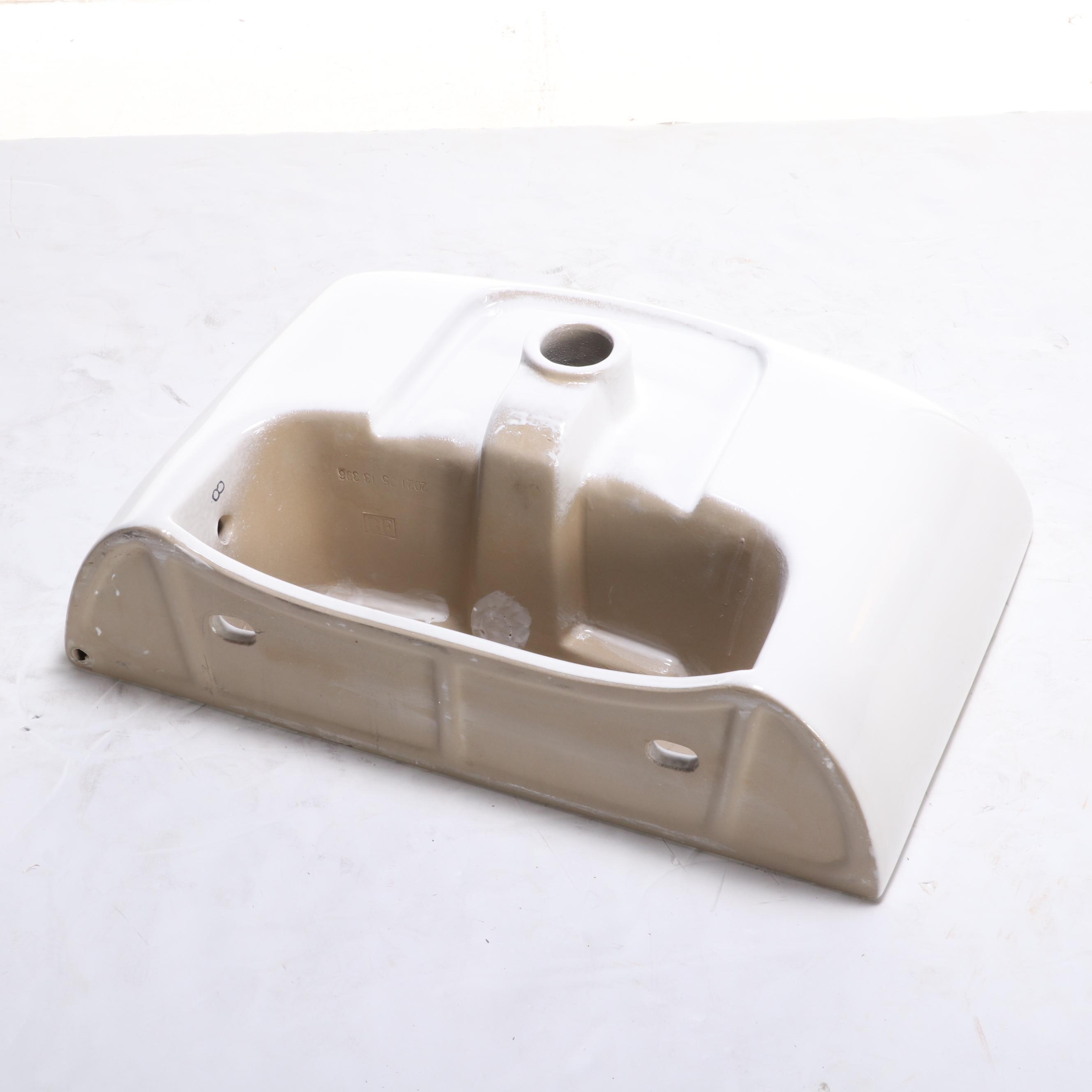 Porcelain Wall-Mount Bathroom Sink with Four Pop-Up Bathroom Drains