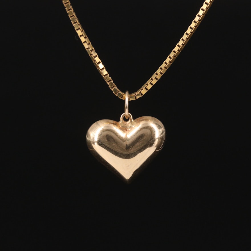 14K Puffed Heart Pendant Necklace