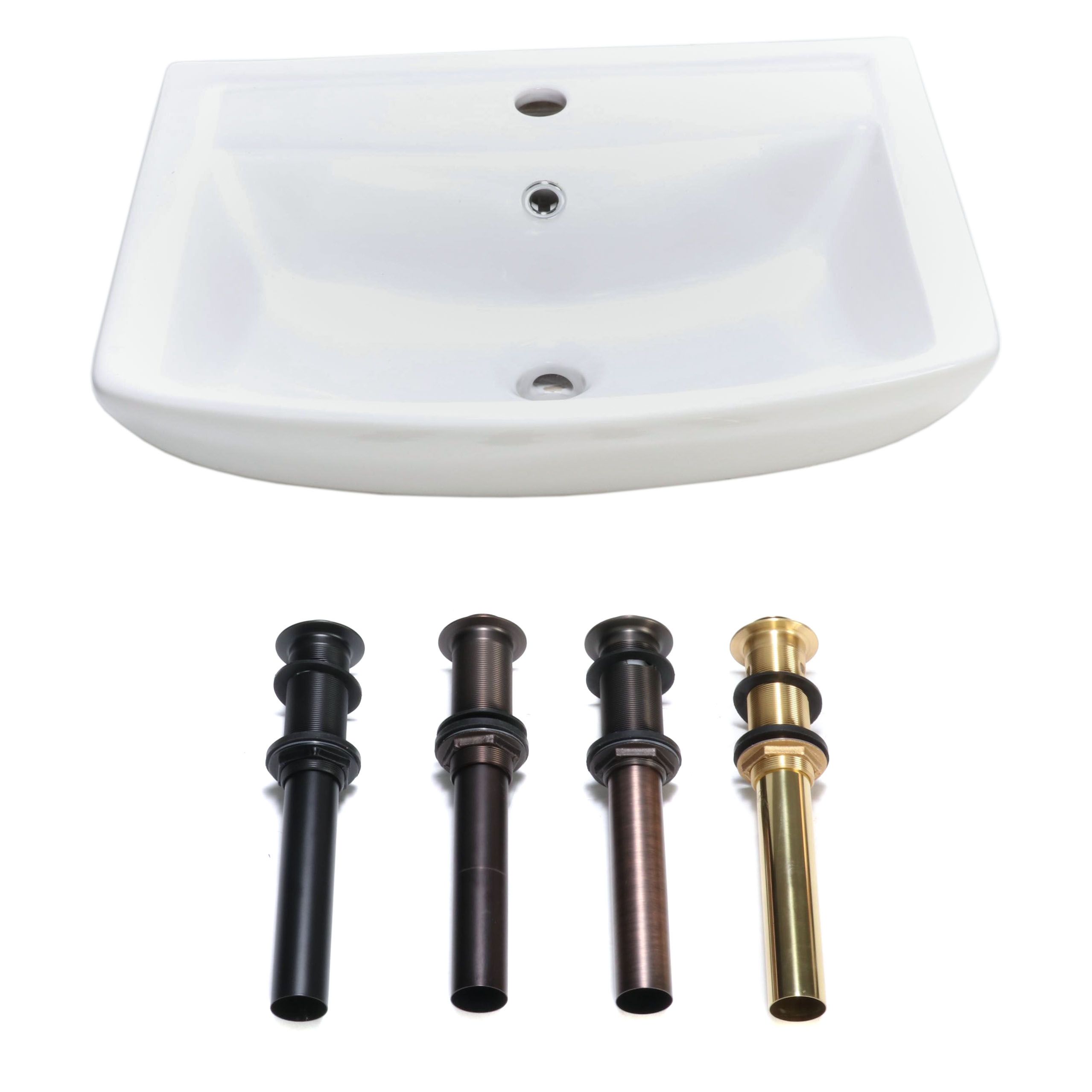 Porcelain Wall-Mount Bathroom Sink with Four Pop-Up Bathroom Drains
