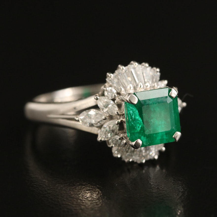 Platinum 1.78 CT Colombian Emerald and Diamond Ring with GIA Report