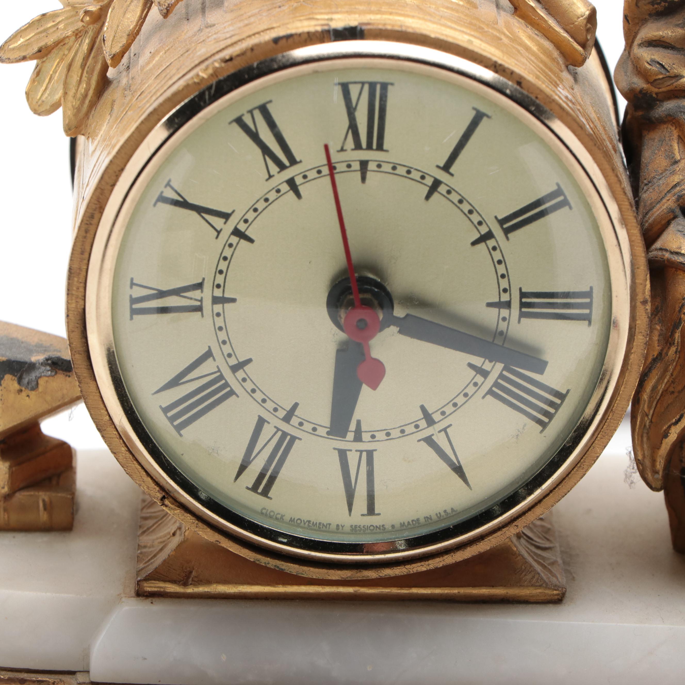 P. H. Mourey and The Sessions Clock Co. Electrified Ormolu Mantel Clock