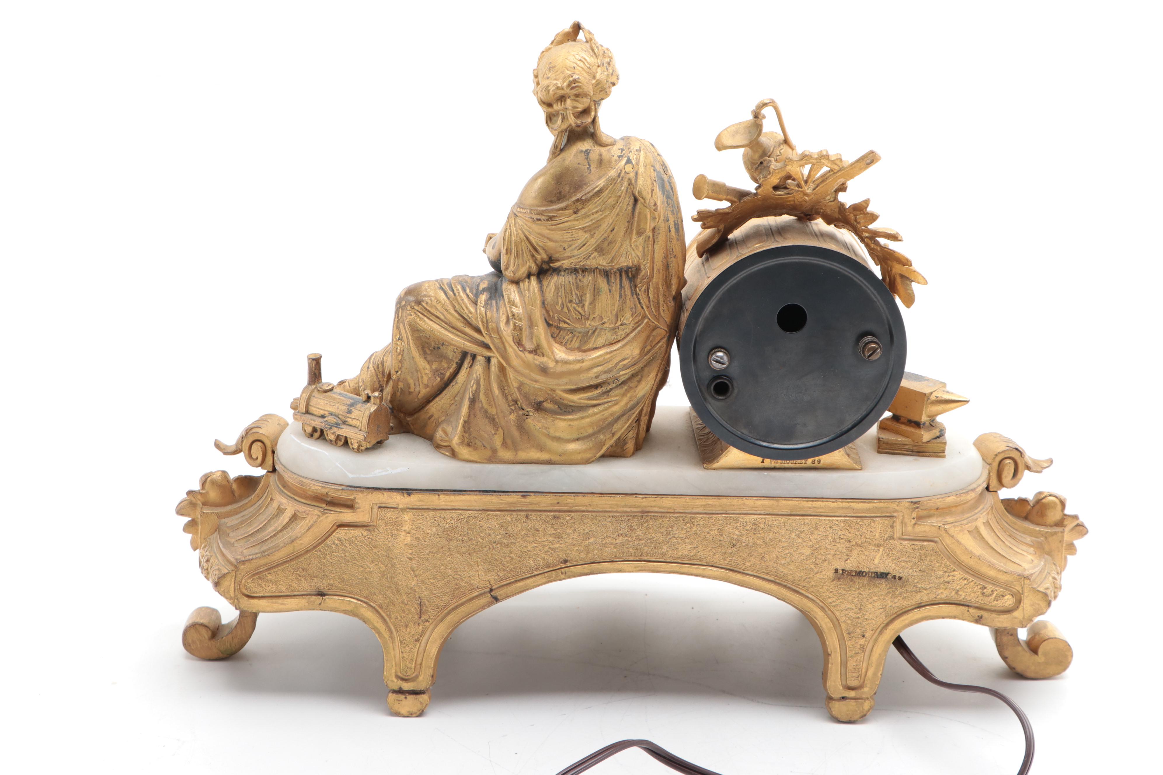 P. H. Mourey and The Sessions Clock Co. Electrified Ormolu Mantel Clock