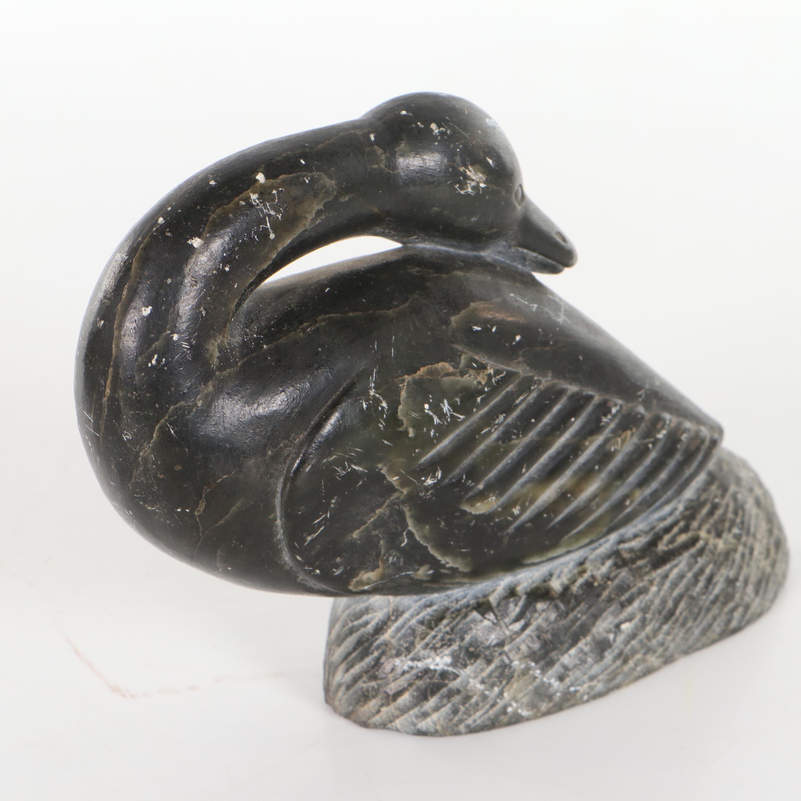Inuit Soapstone Sculptures of Otter and Swan, Mid-20th Century