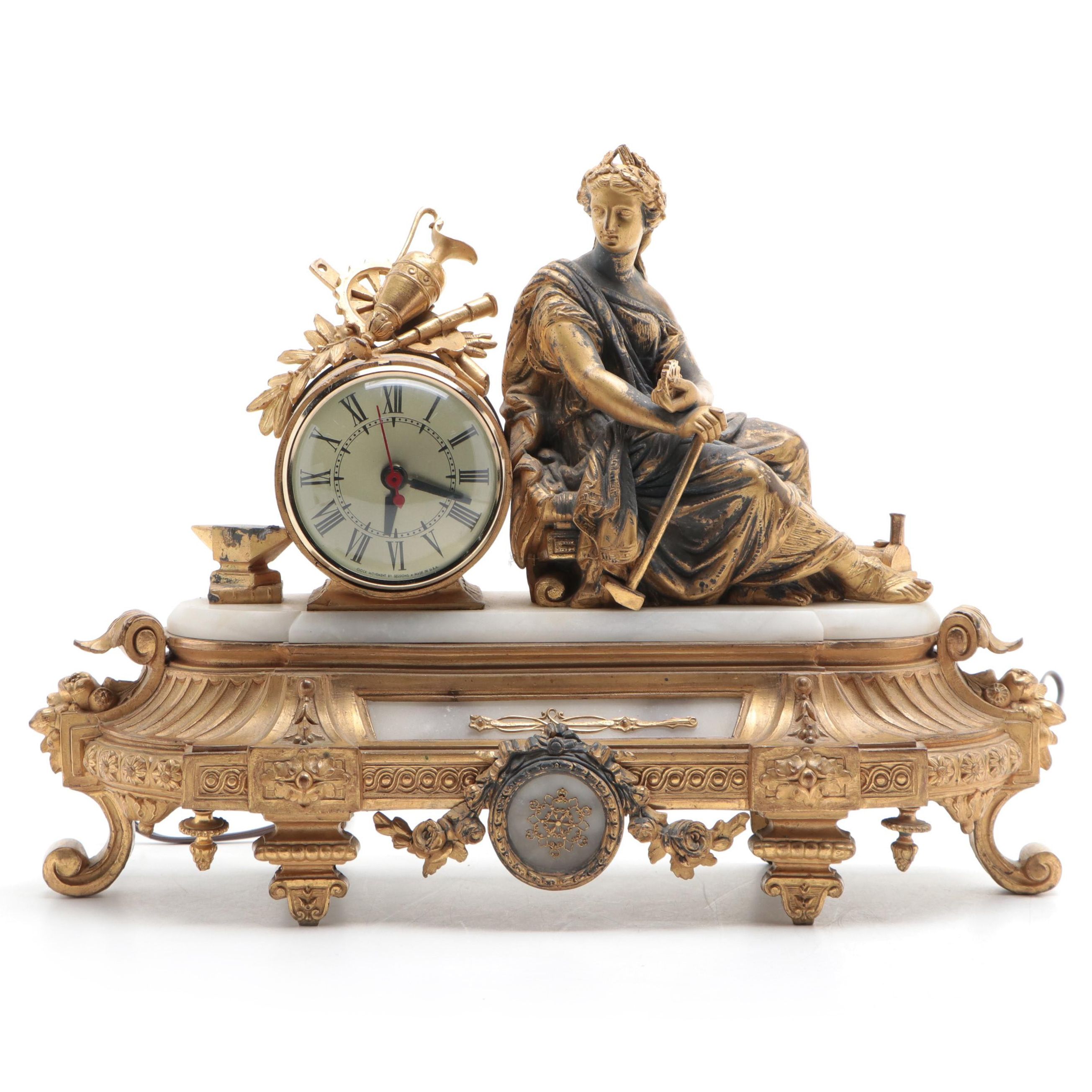 P. H. Mourey and The Sessions Clock Co. Electrified Ormolu Mantel Clock