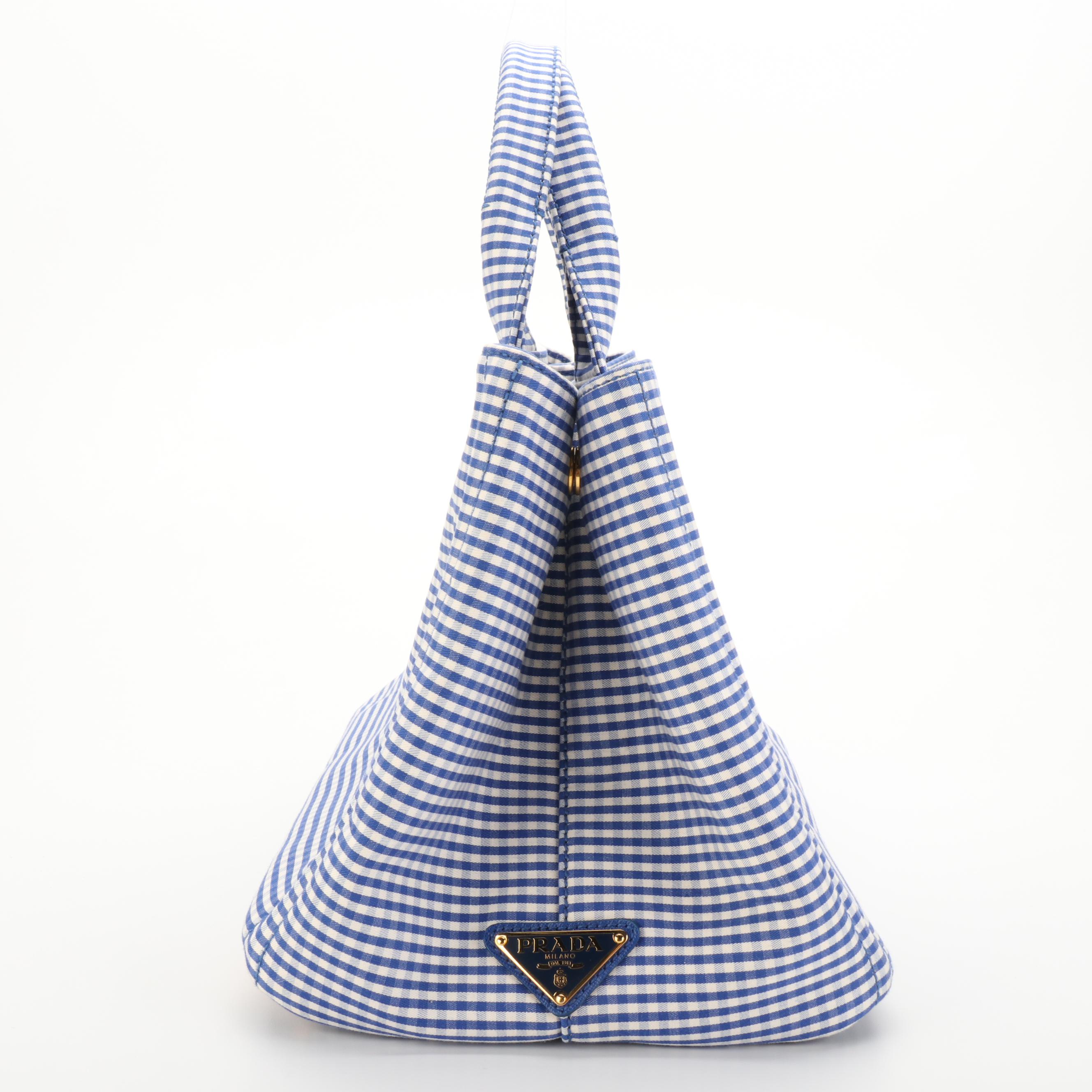 Prada Canapa Tote in Royal Blue Gingham Canvas