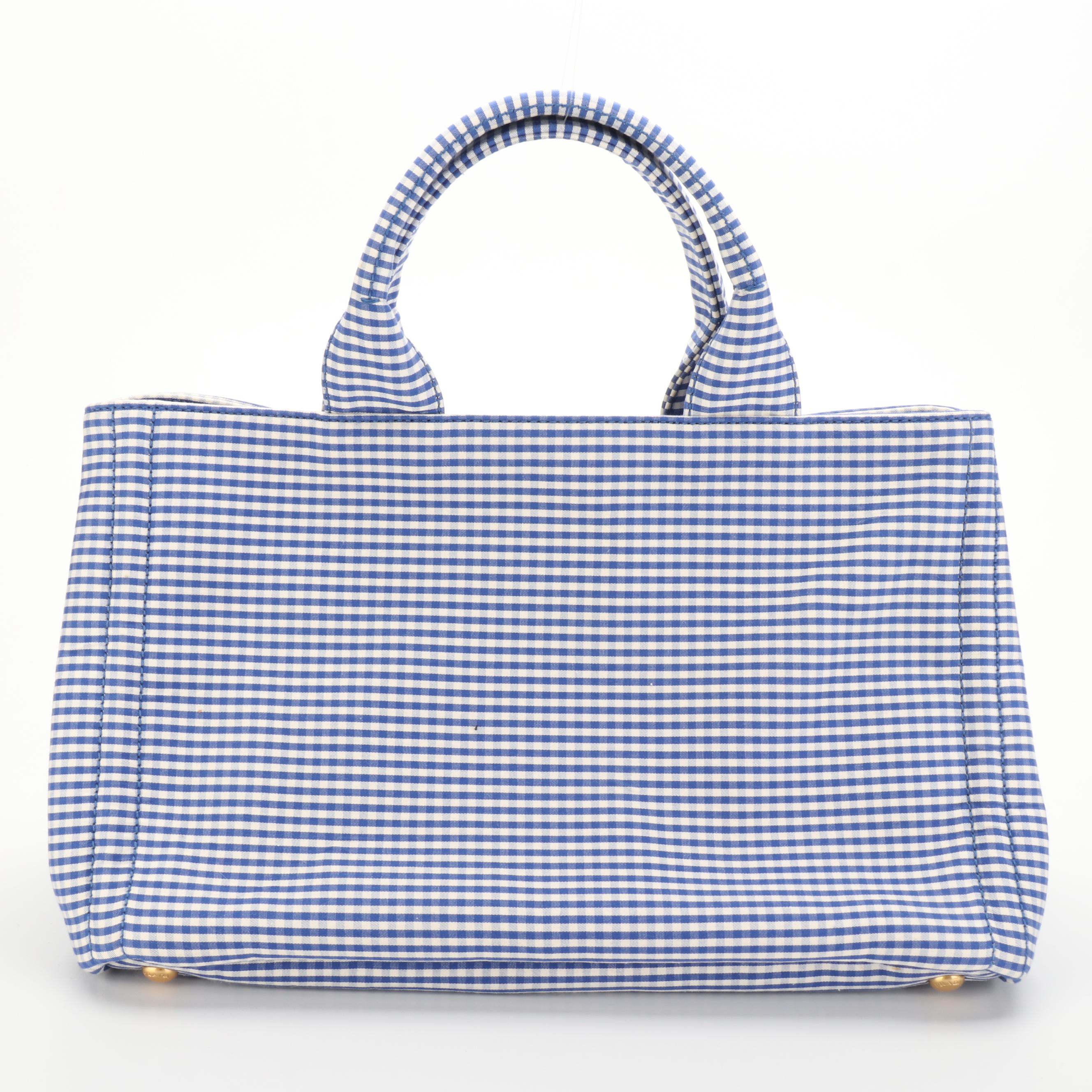 Prada Canapa Tote in Royal Blue Gingham Canvas