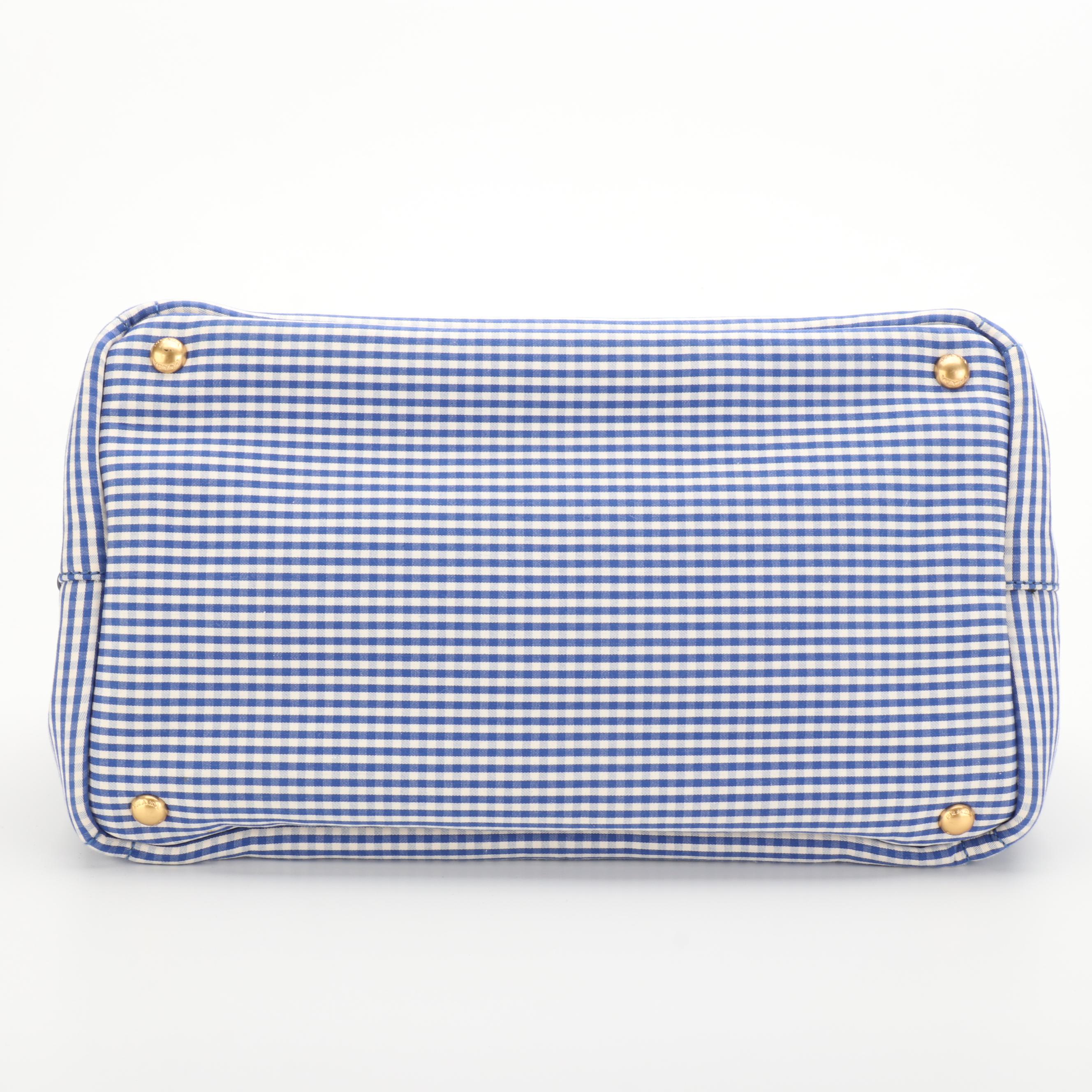 Prada Canapa Tote in Royal Blue Gingham Canvas