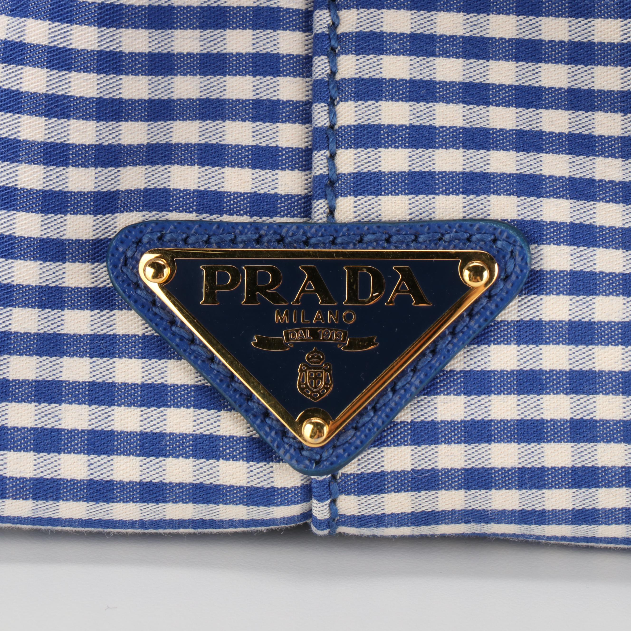 Prada Canapa Tote in Royal Blue Gingham Canvas