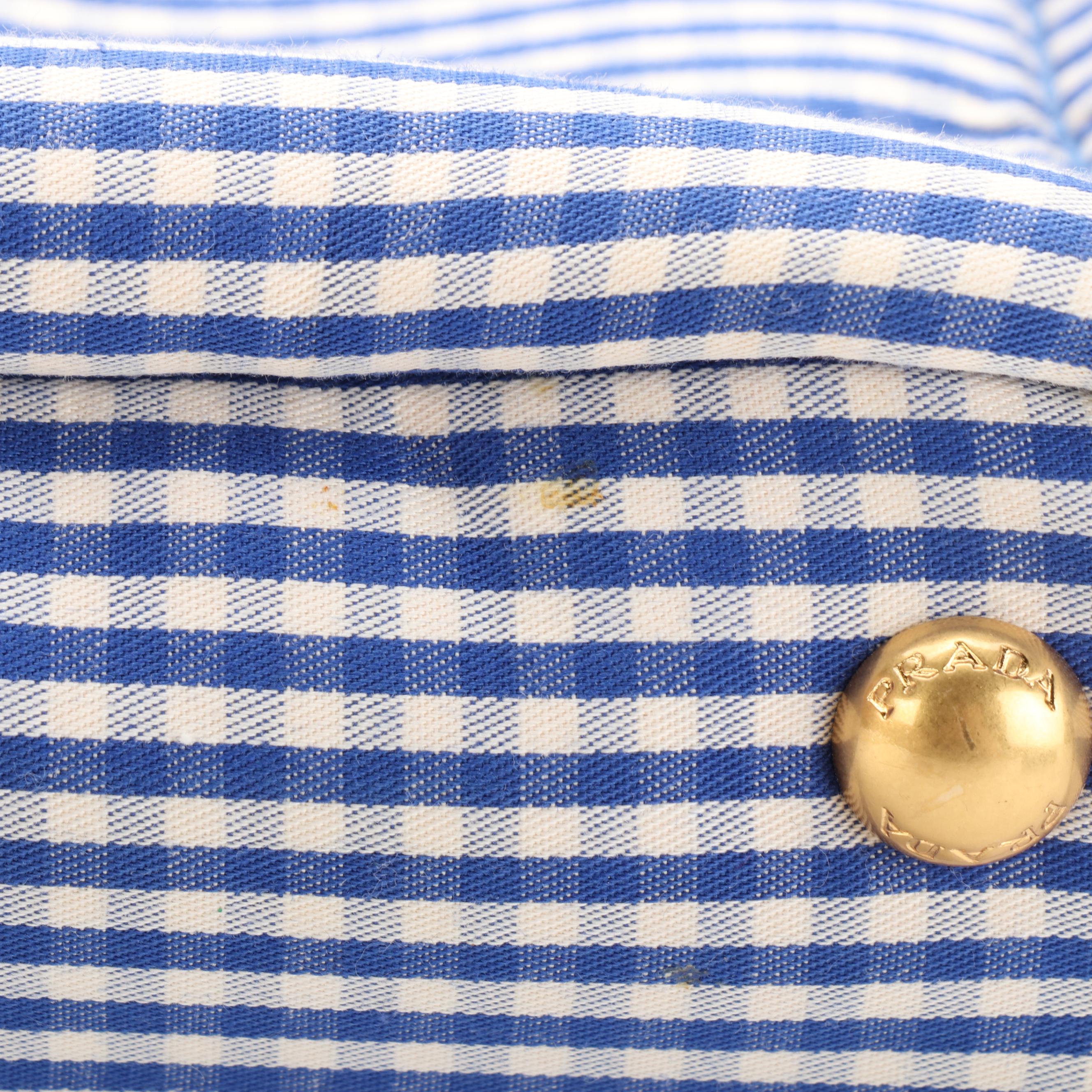 Prada Canapa Tote in Royal Blue Gingham Canvas